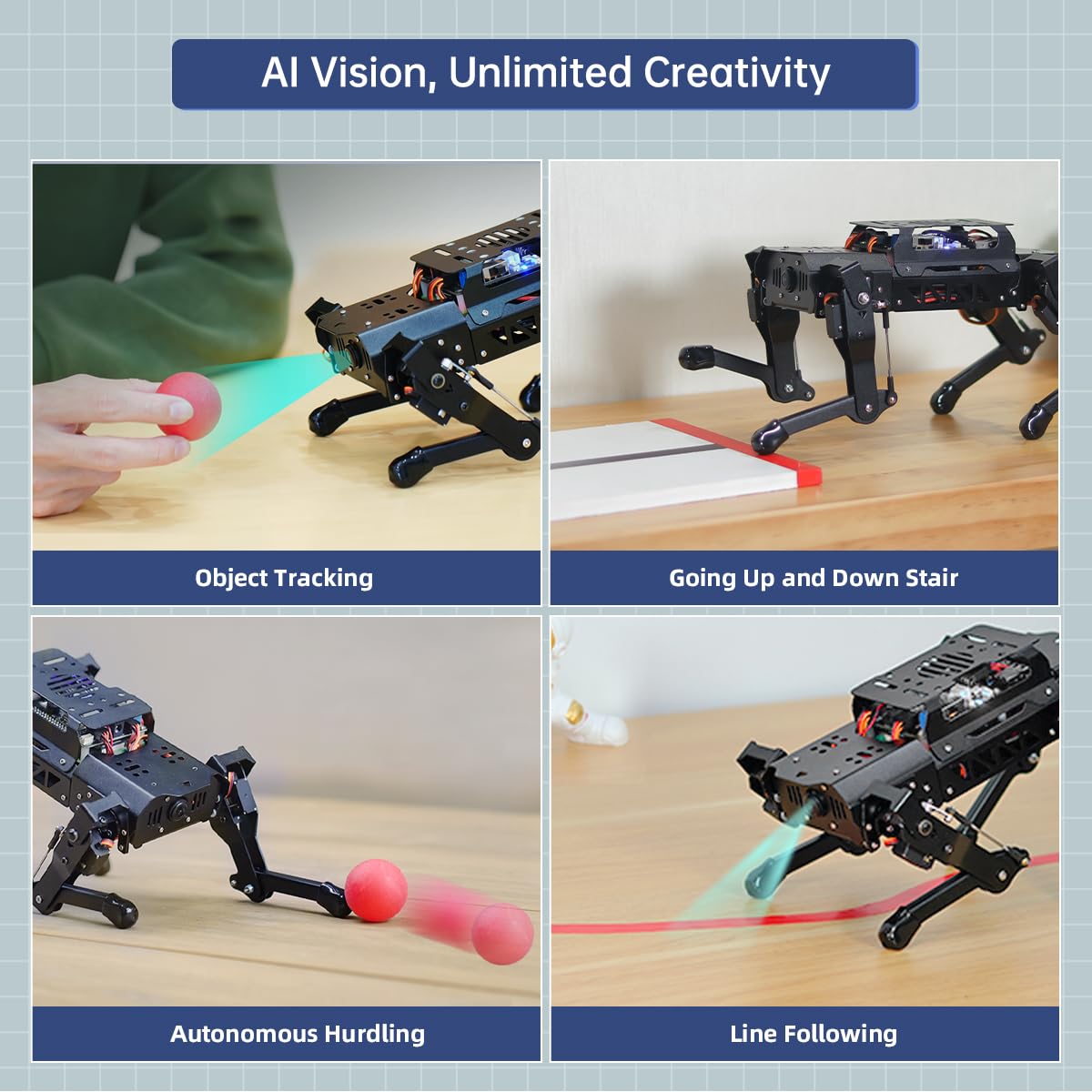 PuppyPi Robot Dog with ChatGPT Large AI Models AI Embodied Intelligence ROS Robotic Dog Vision Scene Voice Understanding SLAM Mapping Navigation Bionic Quadruped Robot, Standard Kit & RaspberryPi5 2GB