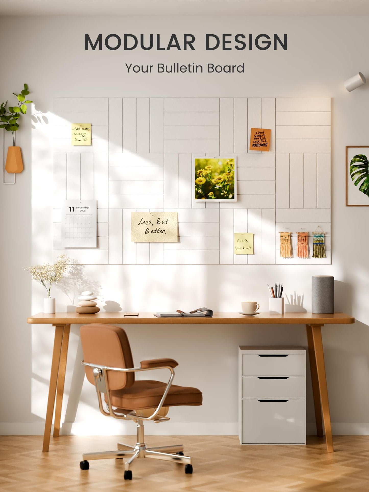 Bumusty Large Cork Board Alternative-48 x 36" Felt Bulletin Board Tiles, with 30 Pushpins, 70 Adhesive Tabs, Bold-Stripe 12-Pack, Cork Boards for Office Push Pin Board Felt Board-Milky White