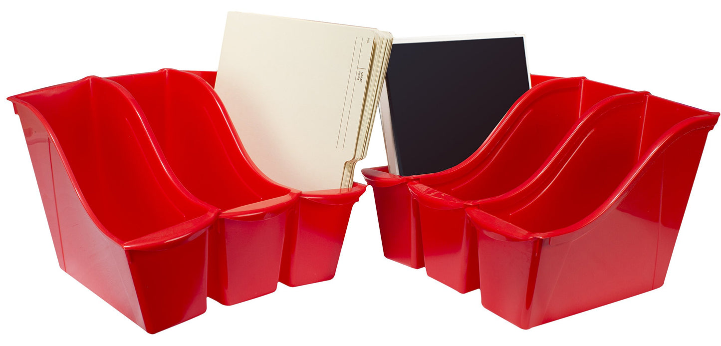 Storex Small Book Bin – Interlocking Plastic Organizer for Home, Office and Classroom, Red, 6-Pack (71109U06C)