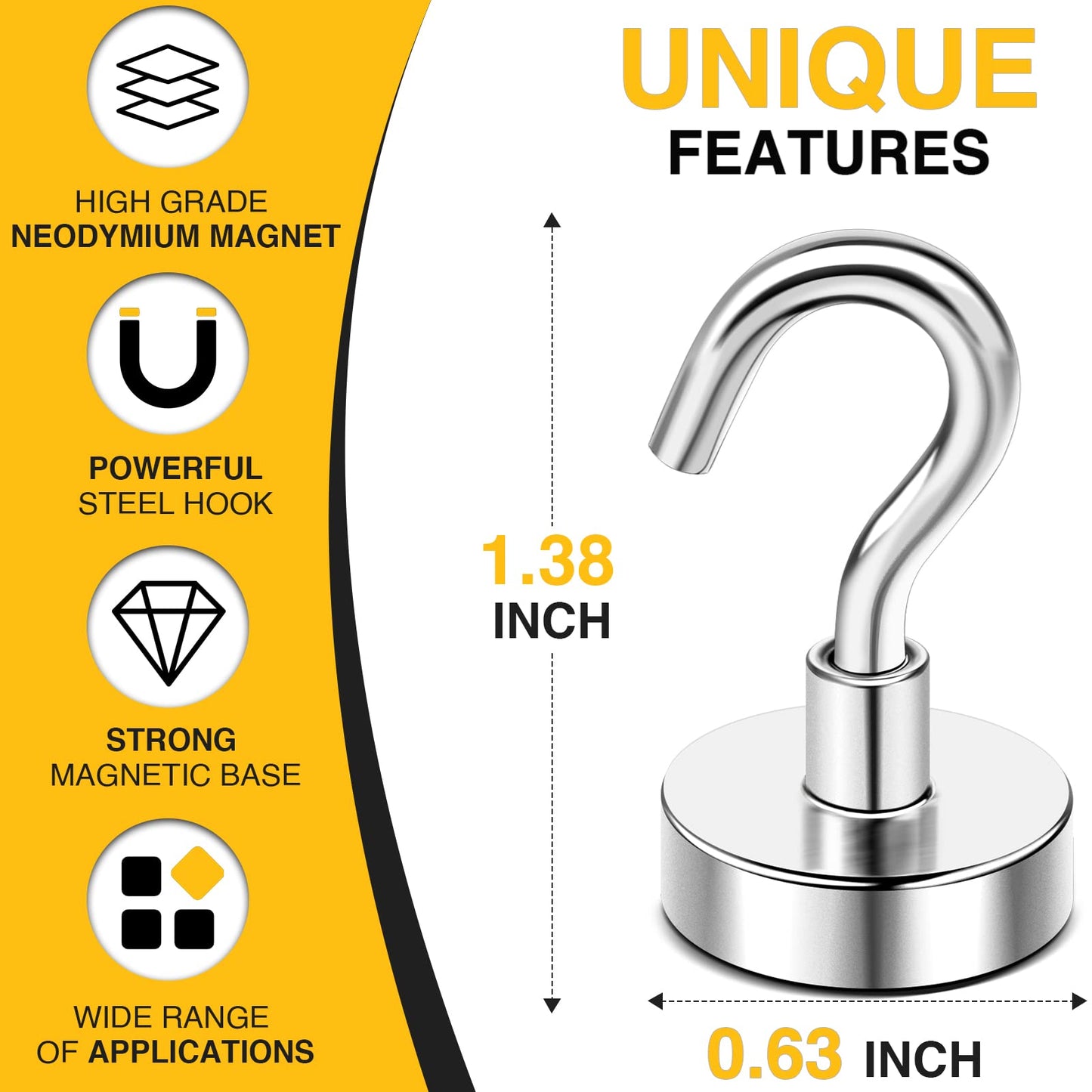DIYMAG Magnetic Hooks for Refrigerator, Extra Strong Cruise Hook, Heavy Duty Earth Magnets with Hook for Hanging, Magnetic Hanger for Cabins, Grill (45P-Silver)