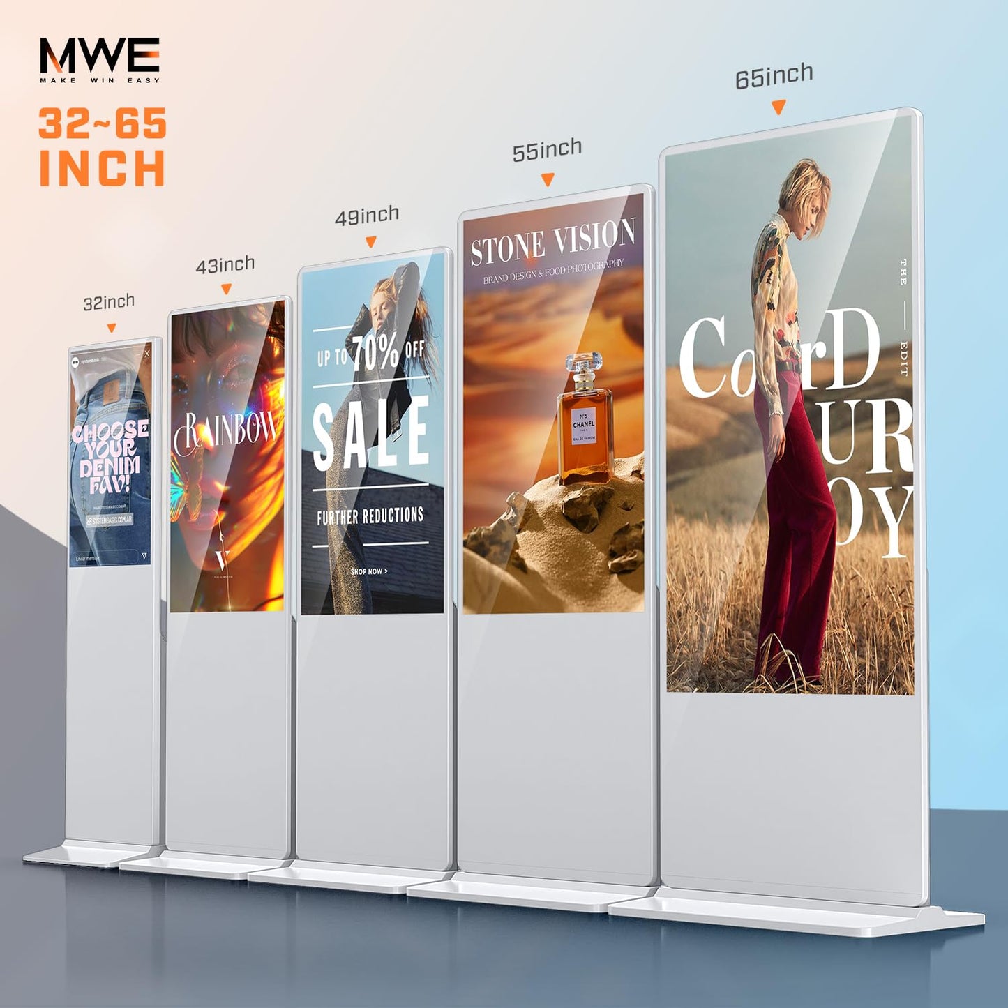 QIXZOCV MWE 55 Inch 4K Digital Signage Display Kiosk, LCD Screen Indoor Floor Standing Advertising Displays, Android System Commercial Totem, Vertical Poster with Auto Media Player-White