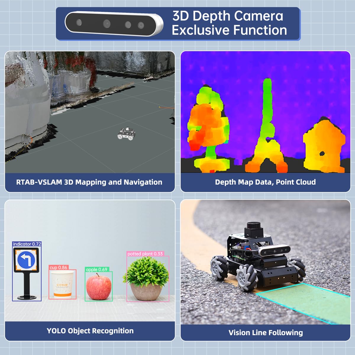 HIWONDER Robot Car with ChatGPT Large AI Models, 3D Depth Camera Mecanum-Wheel Chassis ROS2-HUMBLE Lidar SLAM Mapping Navigation Autonomous Driving, MentorPi M1 Standard Kit with Raspberry Pi5 8GB
