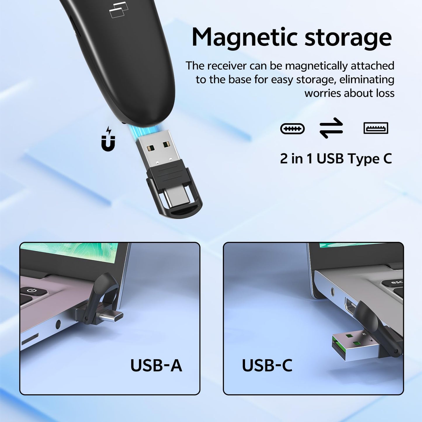 Presentation Clicker with Case Storage Wireless Presenter Remote USB Type C Rechargeable Green Laser Pointer PowerPoint Clickers for Computer Mac Project PPT Slideshow Google Slide Advancer