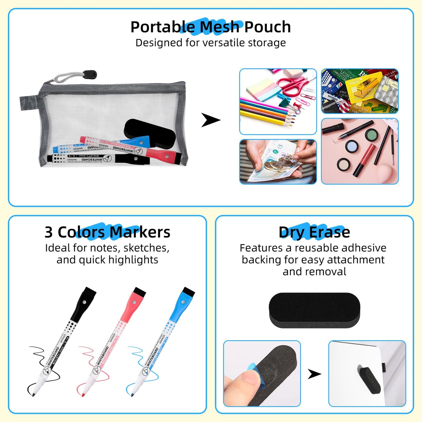 AGM Portable White Board Dry Erase Notebook, 12" x 9" Double Sided Folding Whiteboards with 3 Pens, Small Travel Dry Erase Board Skin-Friendly Material for Study, Meeting, Planning, Tuscan