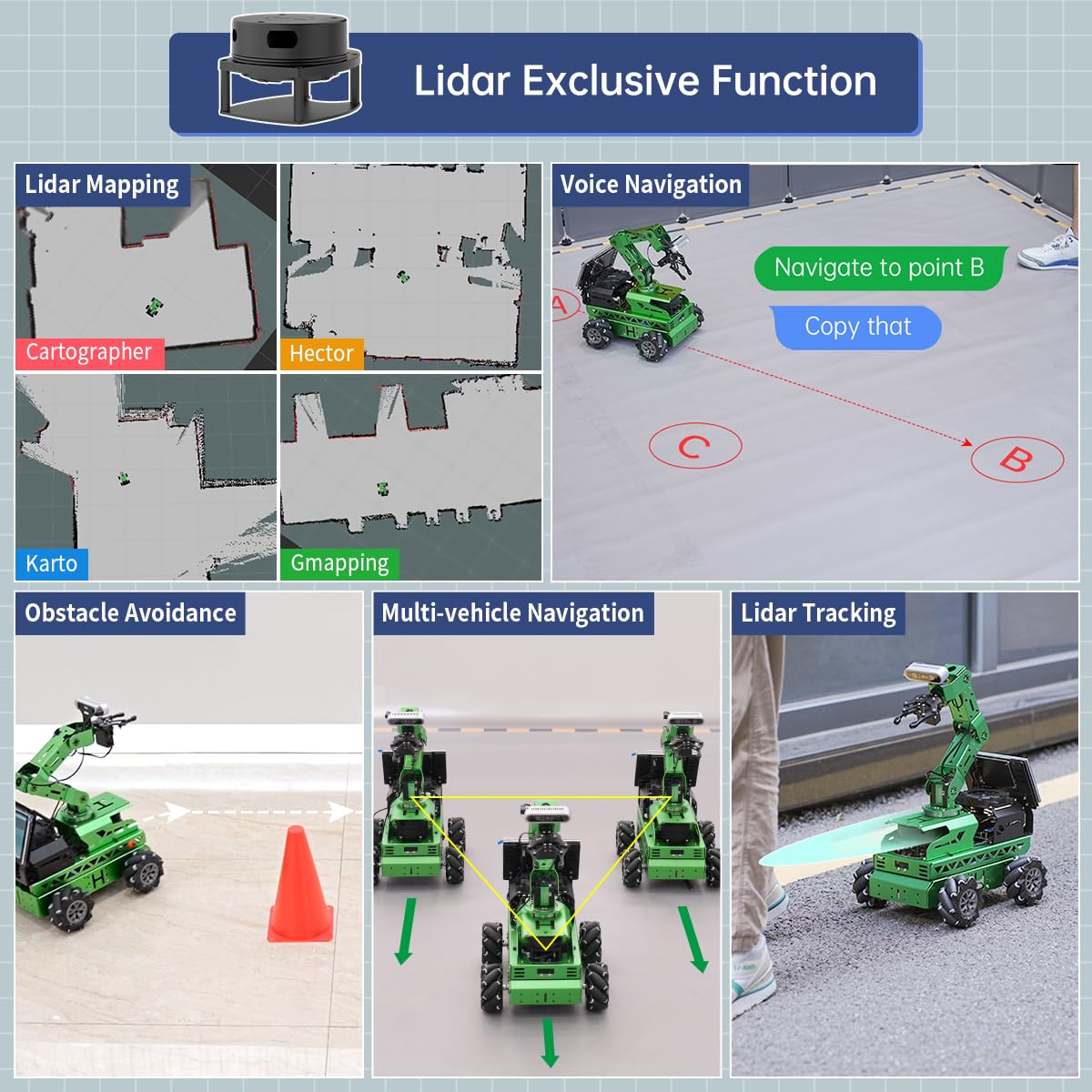 HIWONDER Robot Car with ChatGPT Large AI Model ROS2 ROS1 Education Lidar SLAM Mapping Navigation AI Vision 6DOF Robotic Arm Voice Control Smart Sorting, JetRover Standard Kit & Jetson Orin Nano 8GB