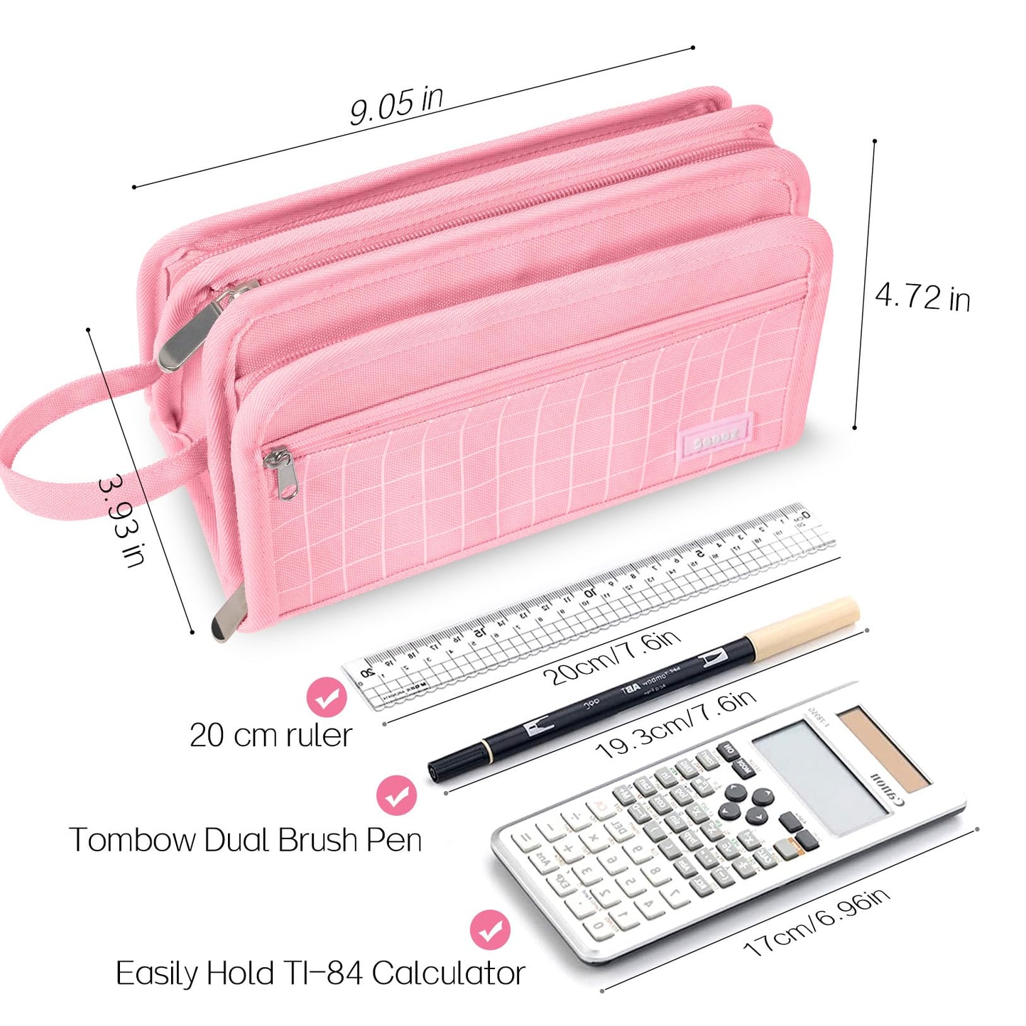 Sooez Large Pencil Case, Big Capacity Pencil Pouch Pen Bag with 3 Compartment, Portable Canvas Stationery Organizer with Zipper, Cute Aesthetic School Supplies for Teen Girls, Army Green