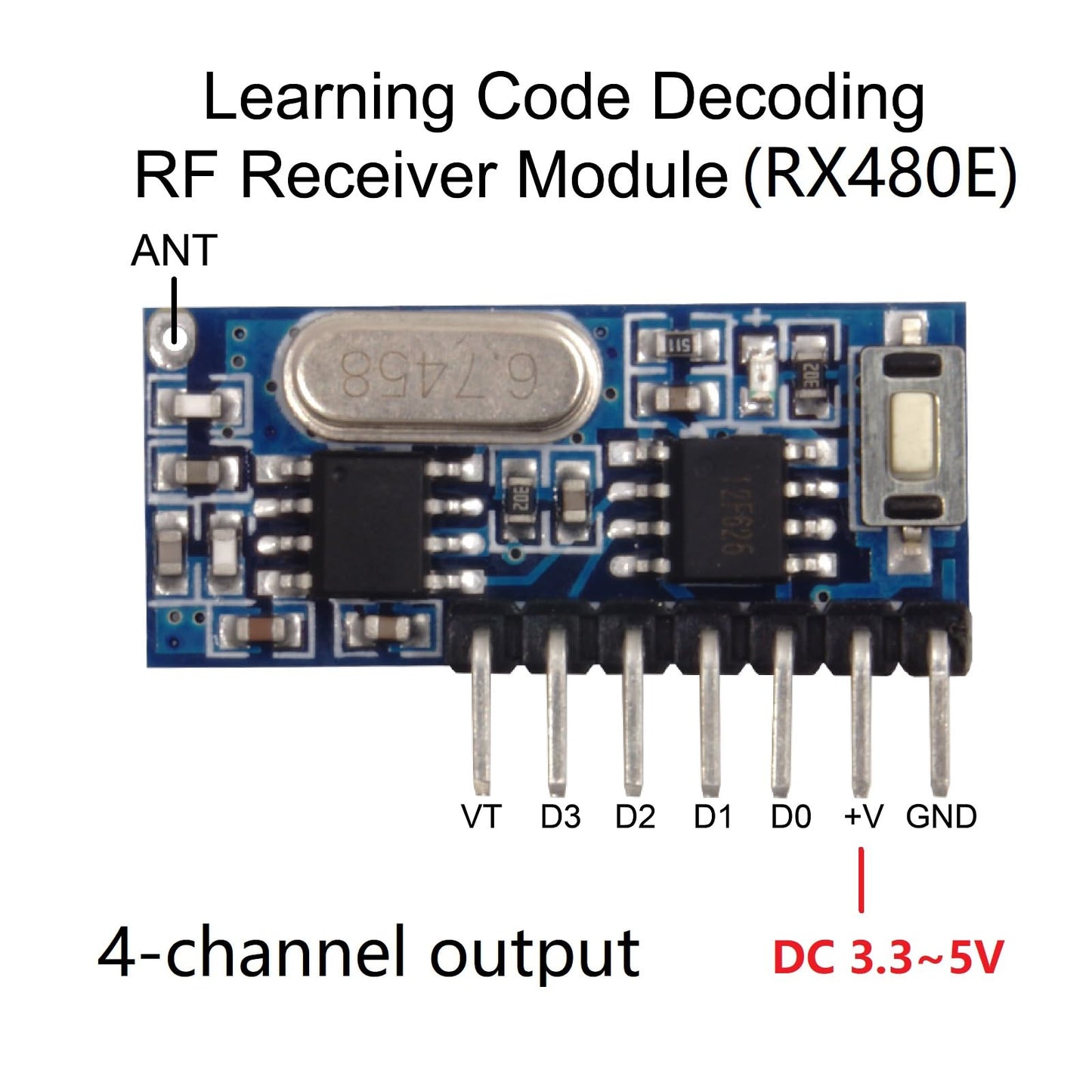 QIACHIP Wireless 433Mhz RF Module Receiver and Transmitter Remote Control Built-in Learning Code 1527 Decoding 4 Channel Output (Transmitter and Receiver kit)