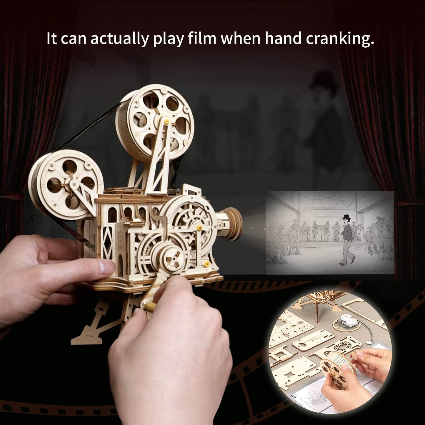 ROKR 3D Wooden Puzzles for Adults- 183pcs Mechanical Model Building Kit Wooden Craft Movie Projector Gift for Adults &Teens 14+ (Vitascope)