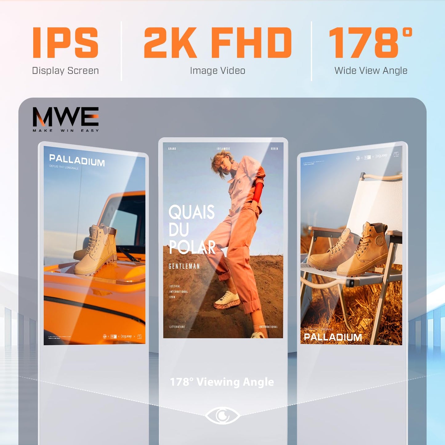 QIXZOCV MWE 37 Inch Digital Signage Displays, LCD Screen Advertising Kiosk with Custom Service, Indoor Floor Standing Commercial Totem, Android System Vertical Poster with Auto Media Player-White