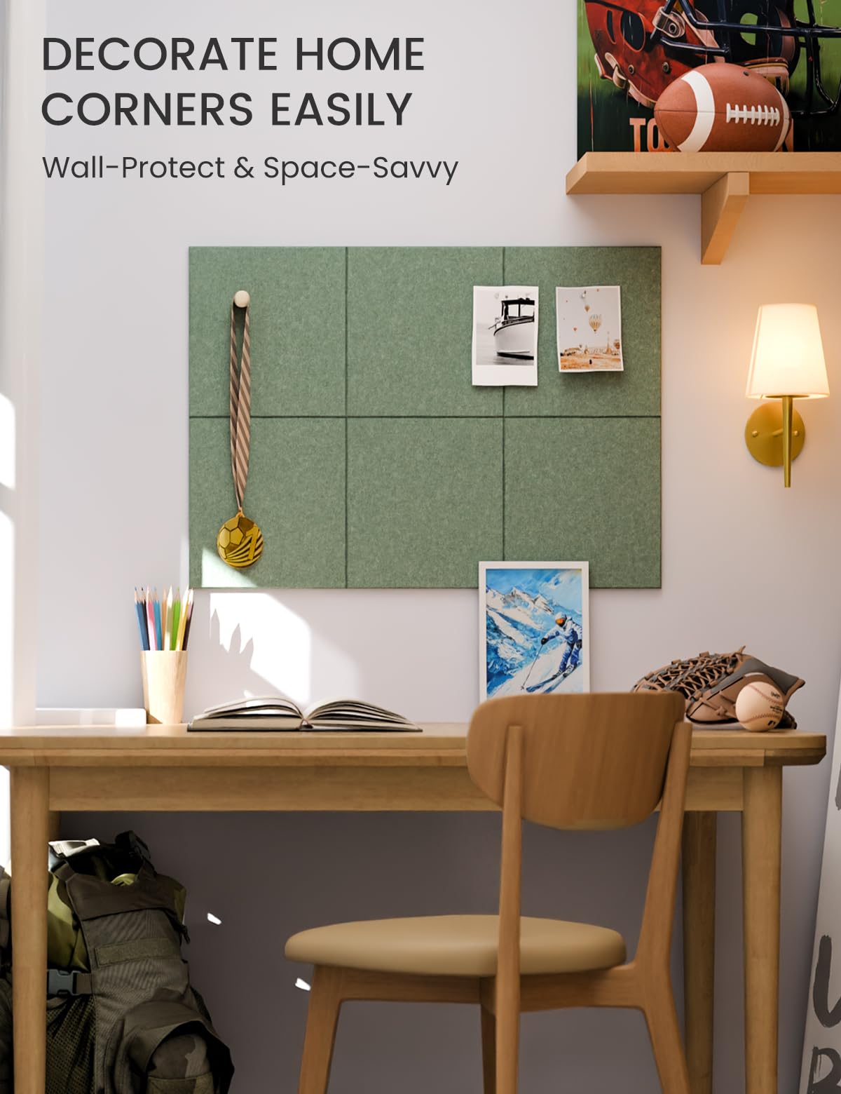 Felt Bulletin Board Tiles -28"x18" Cork Board Alternative for Office Decor, Push Pin Board Wall Organizer 6-Pack -Moss Green