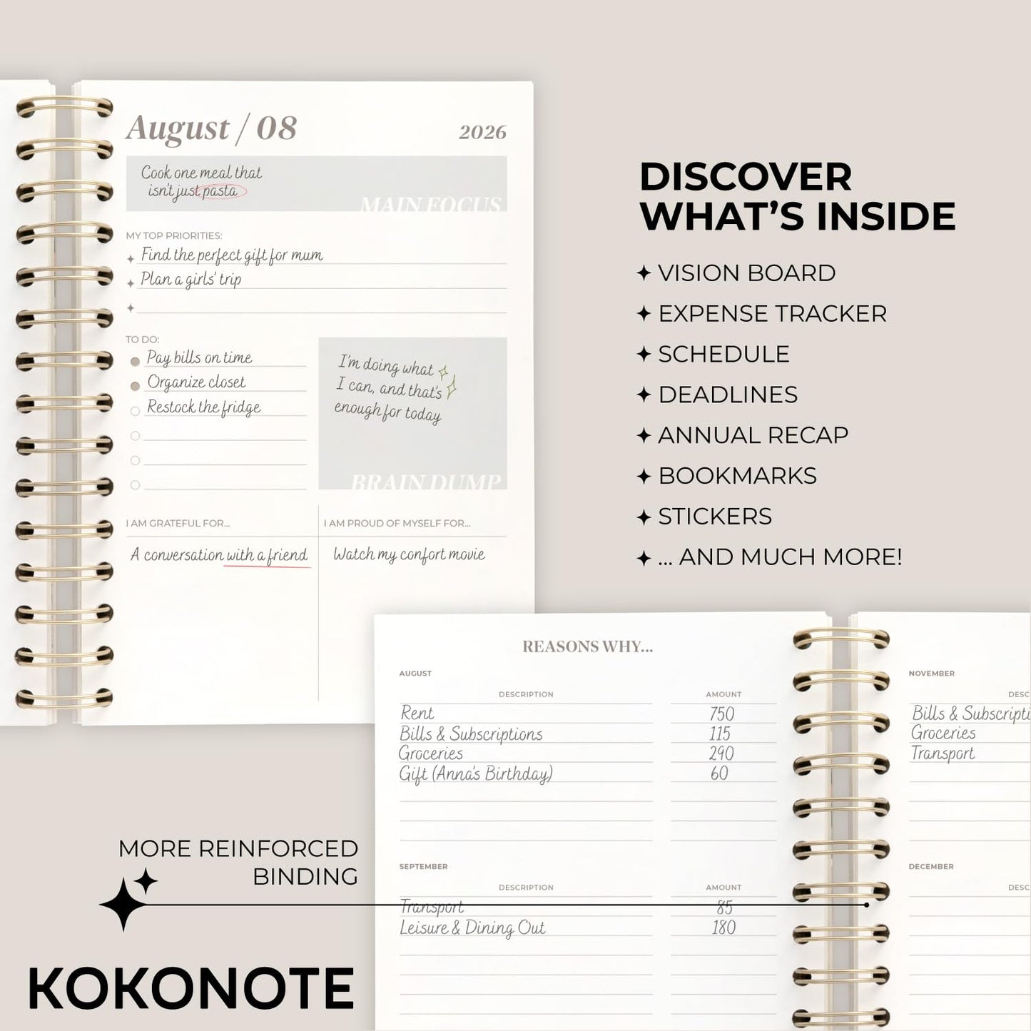 KOKONOTE Planner 2026-2027 Hannah Borger - Planner for Women 17 Month (Aug 26/ Dec 27) | Weekly & Monthly Academic Planner 2026-2027 | 6.4" x 7.9" | Hardcover Agenda 2026 | Thick paper 120 g/m²