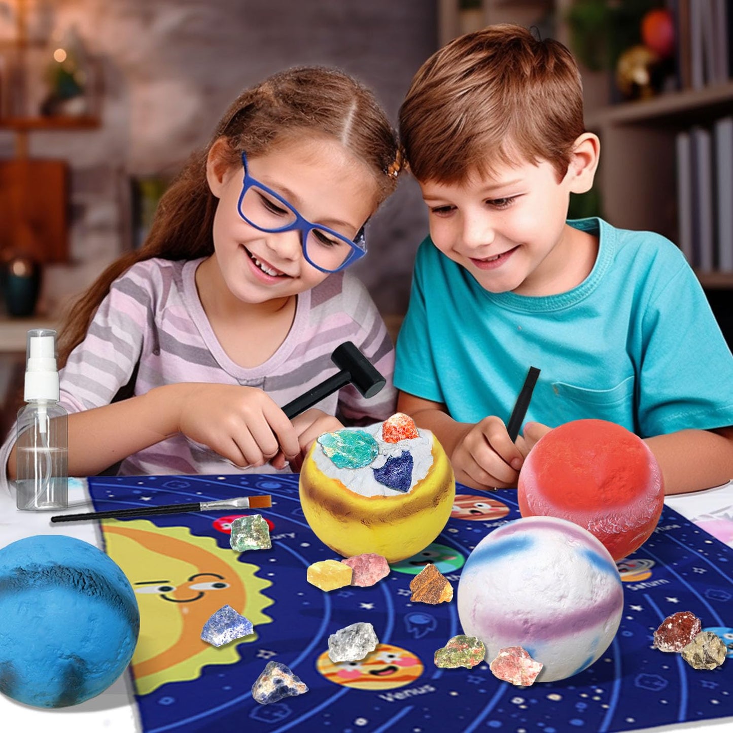 PIBEX Gemstone Dig Kit, Dig up 30 Rocks & Minerals from 6 Solar System Planets, Archaeology Geology Science Experiment Activity Set, Space Explore Mining Toy for Kids, Gift for Boys & Girls Age 6-8-12