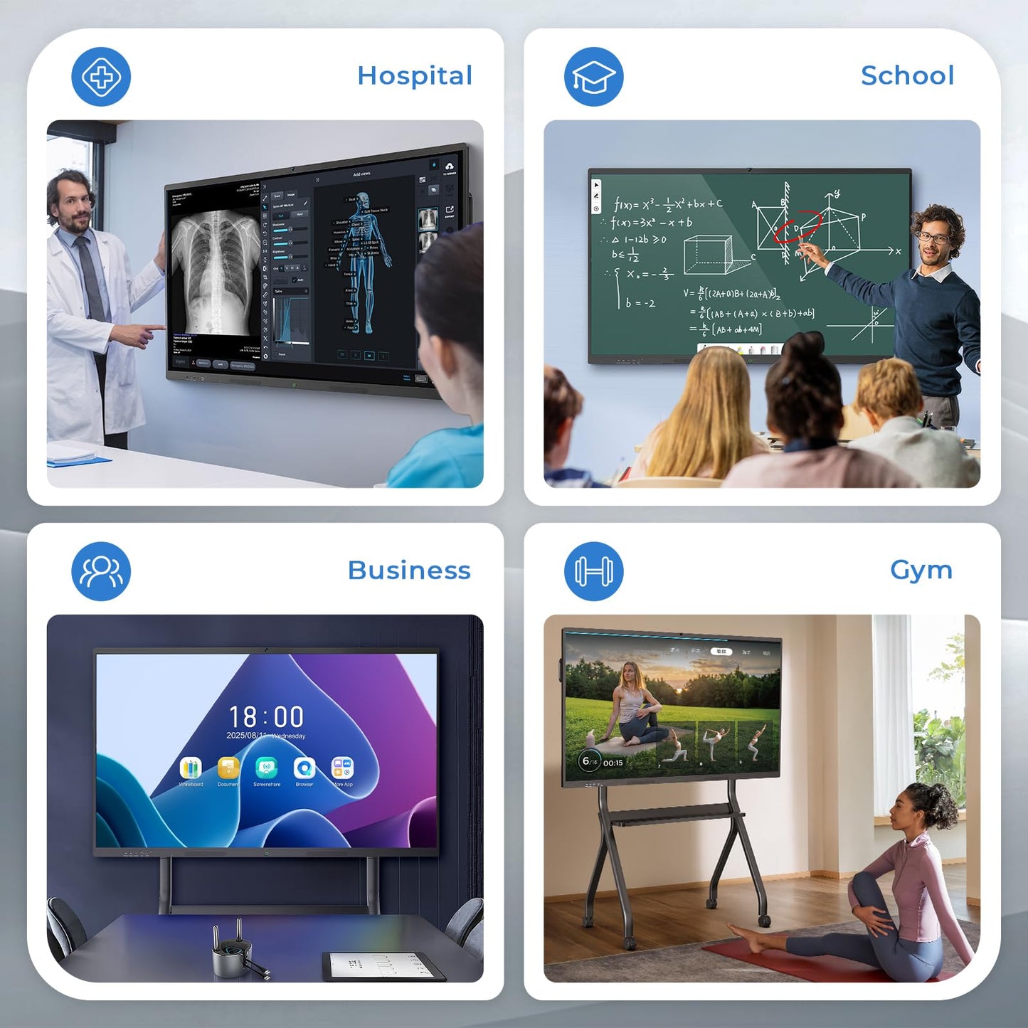 JASZDOT 65'' Smart Board, 4K UHD Interactive Touchscreen Whiteboard, Android 14 8+128GB Wireless Smartboard for Classroom Home Office Studio