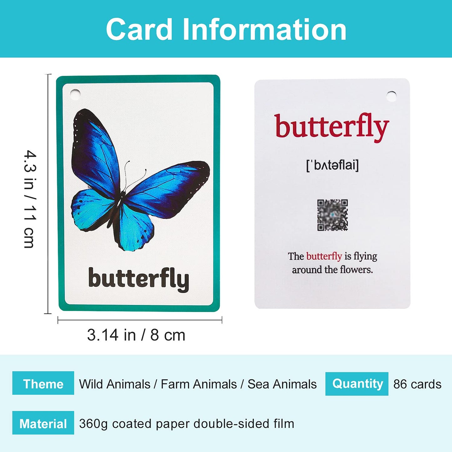 Lilias Wild Animals / Farm Sea Flash Cards, English Words Learning Pocket Card for Toddlers, Toddler Toys, Supplies Kindergarten Preschool, 3 Themes Set, WC007,008,009