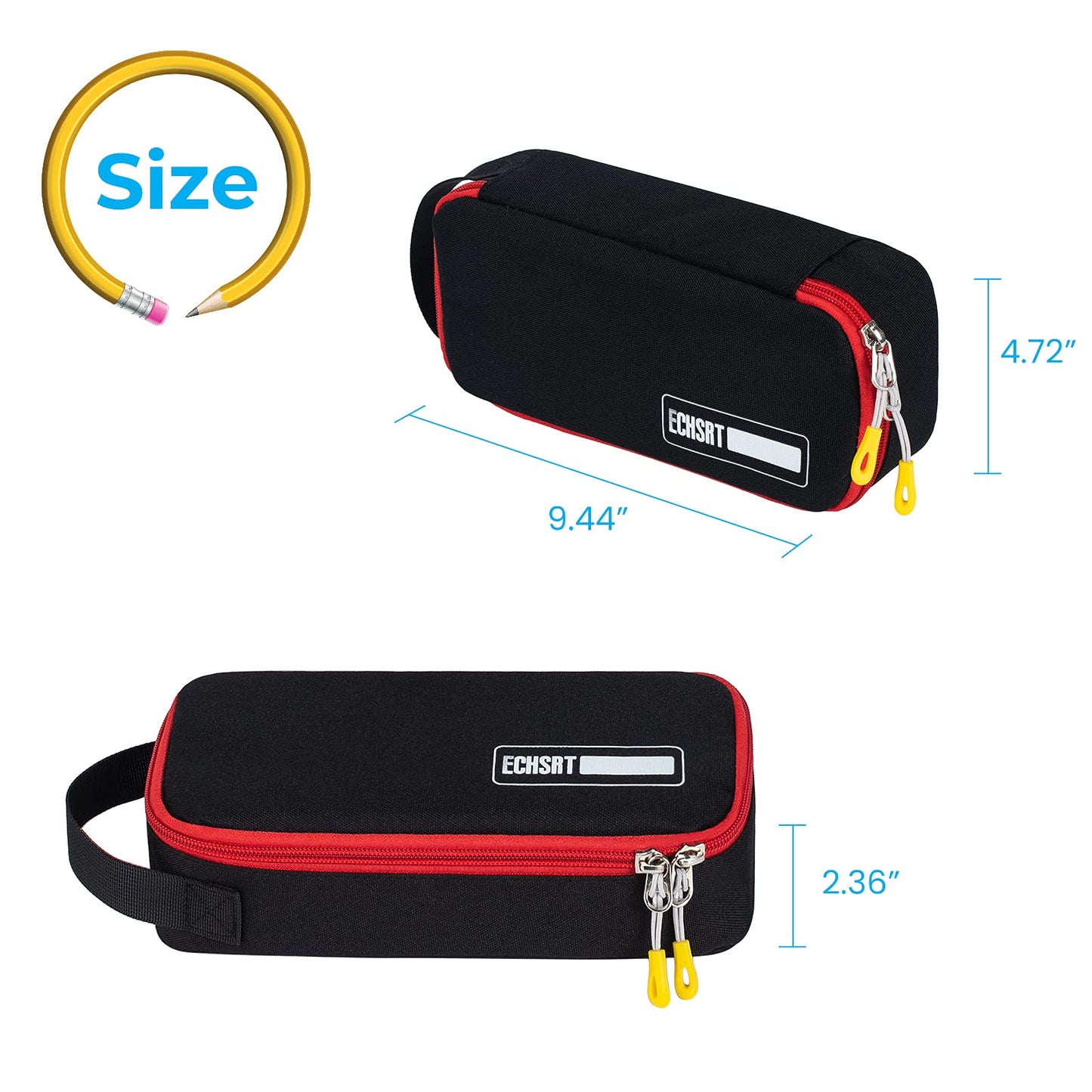 ECHSRT Large Pencil Case, Aesthetic Pen Pouch with Big Capacity, Minimalist Portable Stationery Bag with Handle for Office Organizer Black Pencil Cases