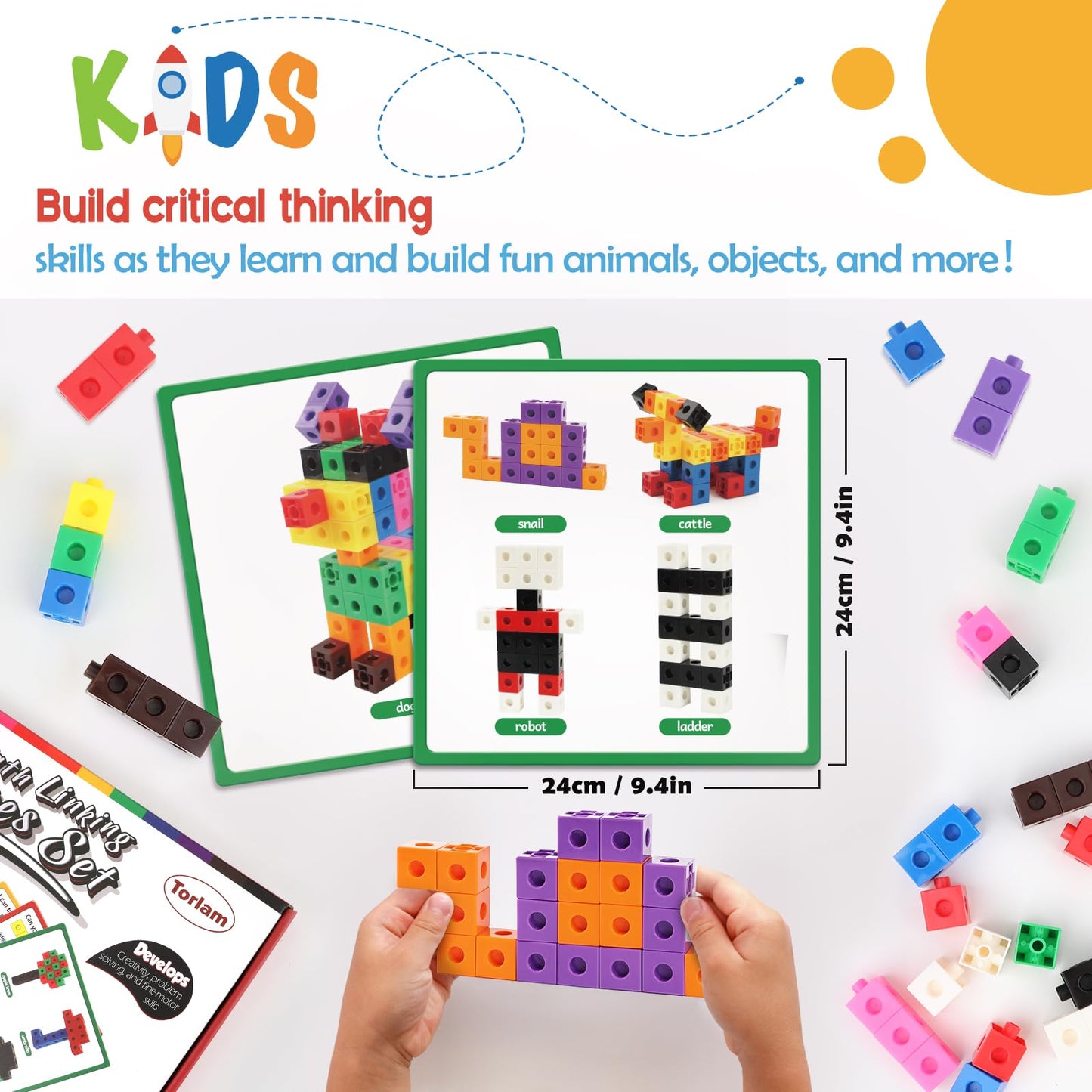 Torlam Math Cubes Math Manipulatives Activity Set, Counting Toys Snap Linking Cube for Kids Kindergarten Learning Activities