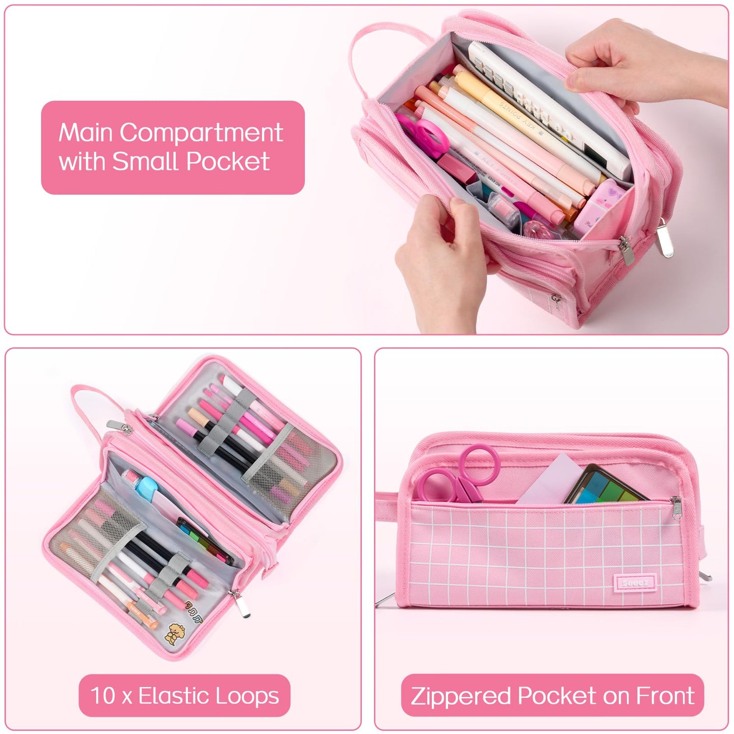 Sooez Large Pencil Case, Big Capacity Pencil Pouch Pen Bag with 3 Compartment, Portable Canvas Stationery Organizer with Zipper, Cute Aesthetic School Supplies for Teen Girls Boy College, Navy Blue