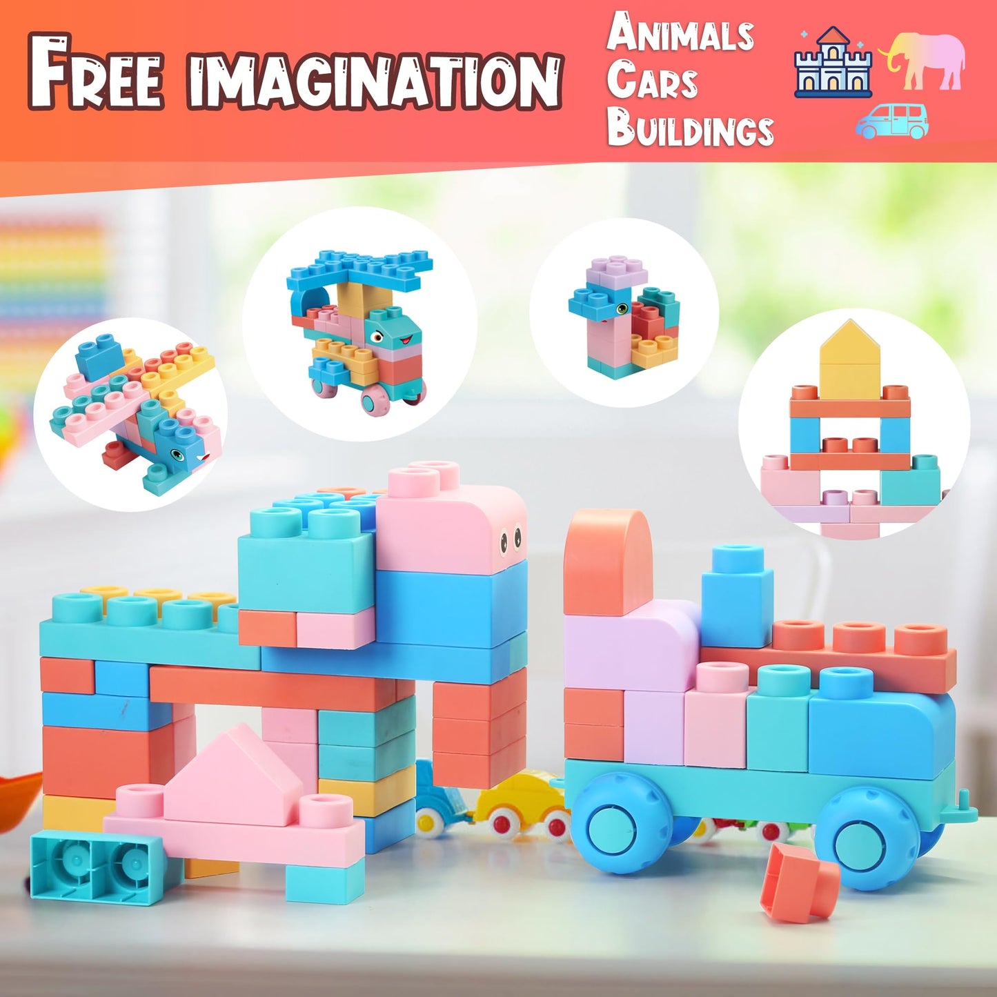 chenxuanbro 45 Pcs Soft Building Blocks for Toddlers 18M+, BPA - Free Sensory Toys, Montessori STEM DIY Construction Bricks, Safe Teething & Early Learning Toys, Creative Building Set for Baby Kids