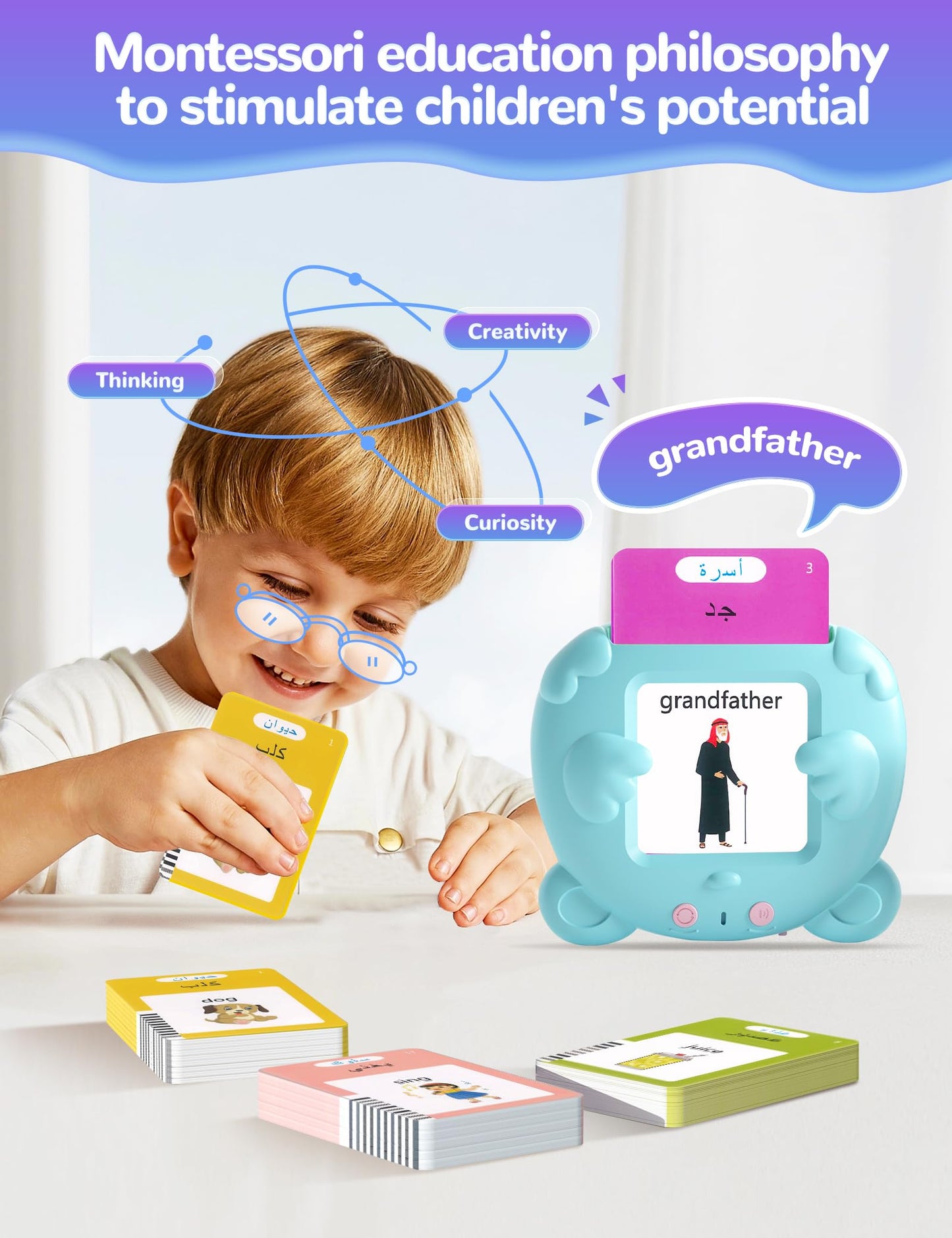 Arabic and English Talking Flash Cards for Toddlers, 510 Sight Words Bilingual Learning Toys for Children, Autism Pocket Speech Therapy Toys, Arabic Vocabulary Educational Flashcards