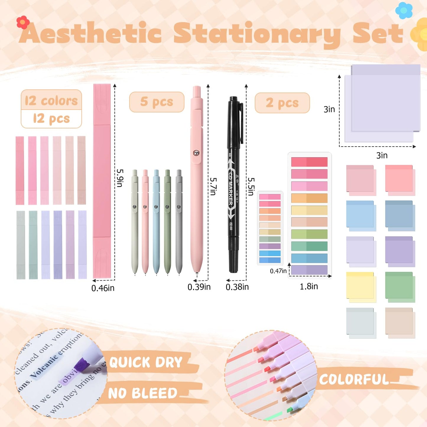 KOUDGY 49Pcs Book Annotation Kit - Aesthetic School Supplies with Cute Pen Case Highlighters Gel Pens and Marker, Sheets Transparent Index Tabs Sticky Notes Bible Study Supplies(Light Blue)