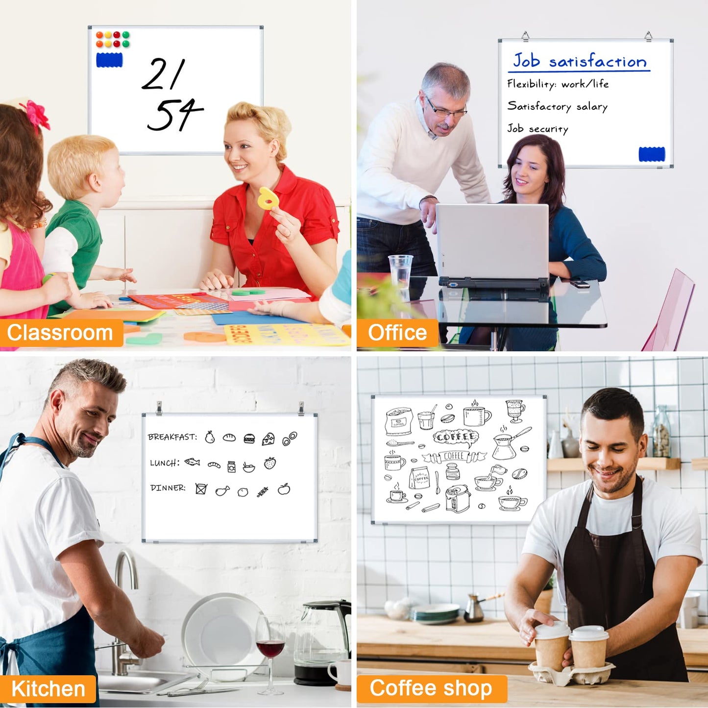 H-Qprobd White Board Dry Erase Whiteboard for Wall, 18"x24" Hanging Wall Mounted Magnetic Whiteboard Aluminium Frame for Home, Office, School, Kitchen