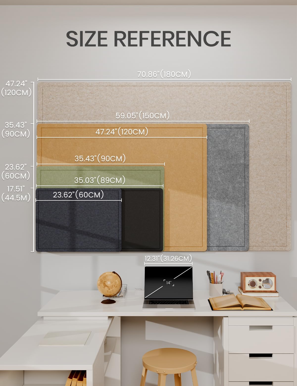 Fluxynara Bulletin Board, 35" x 17.5" Cork Board Alternative with 12 Safe Removable Adhesive Tabs, Foldable Felt Pin Board for Home Office, Classroom, Bedroom,Entryway for Walls—Aqua Blue