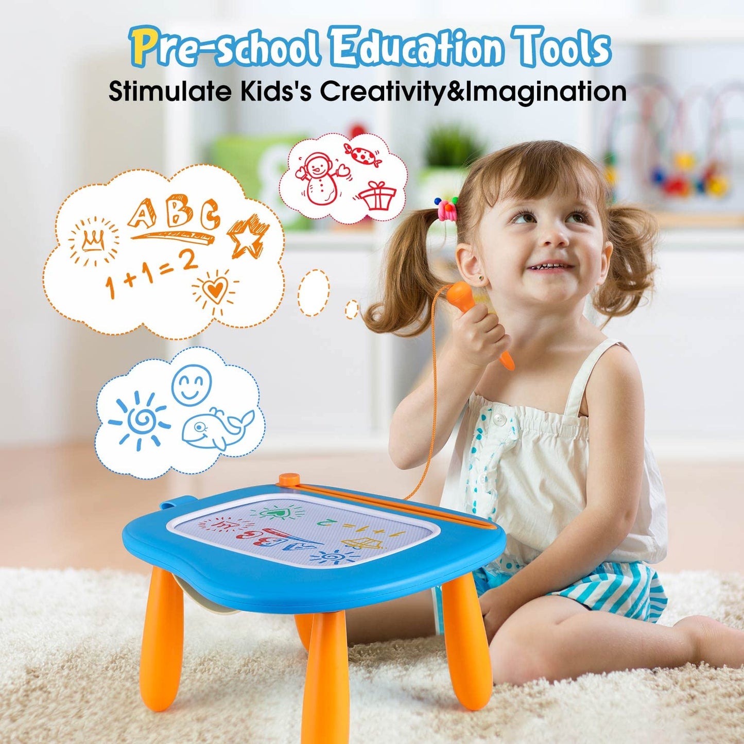 Smasiagon Magnetic Drawing Board for Kids - Toddler Toys for Age 1-2 Boys Girls - Educational Learning Toys for 1 2 3 Year Old Baby Birthday Gifts (Blue)