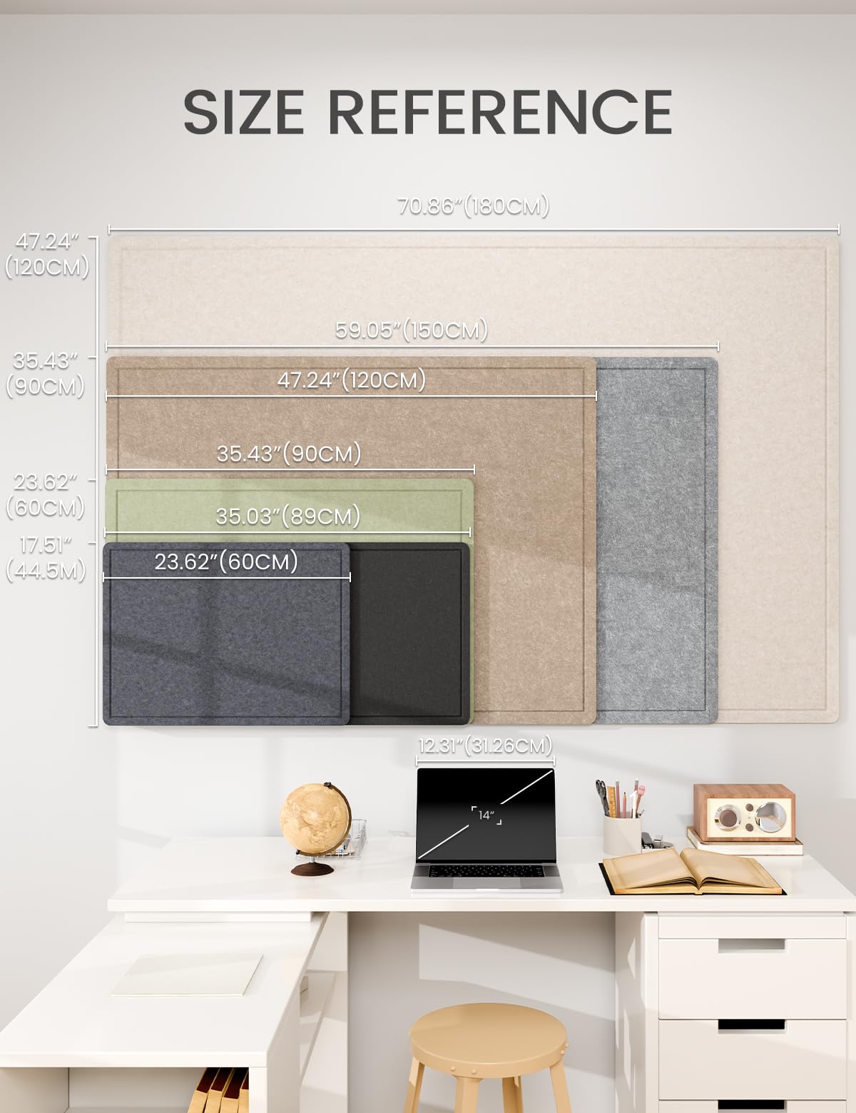 Fluxynara Bulletin Board,35.4" x 23.6" Cork Board Alternative with 12 Safe Removable Adhesive Tabs, Foldable Felt Pin Board for Home Office, Classroom, Bedroom,Entryway for Walls—Olive Green