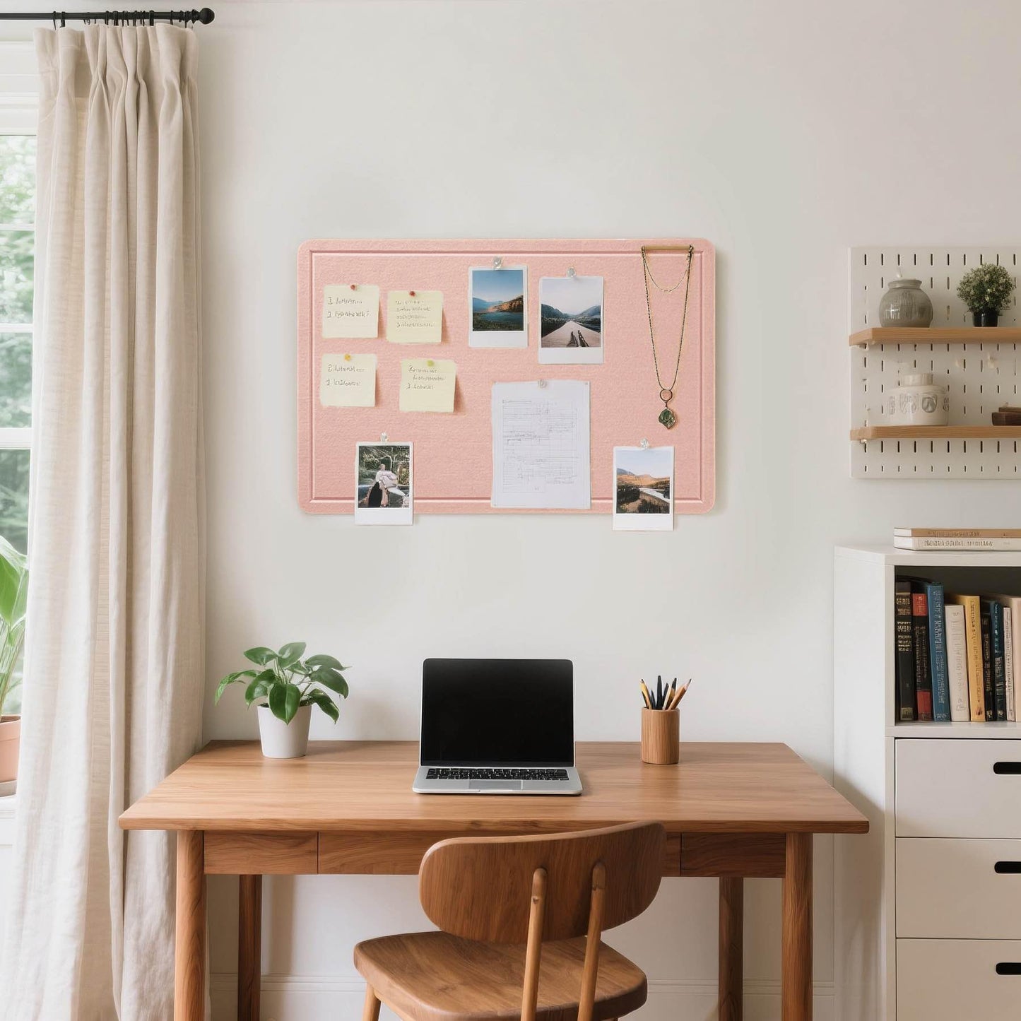Lightomorrow Bulletin Board, 24 x 18 Inches Cork Board Alternative Decorative Felt Pin Board with Safe Removable Adhesives & 22 Push Pins for Home Office Classroom Walls-Light Coral