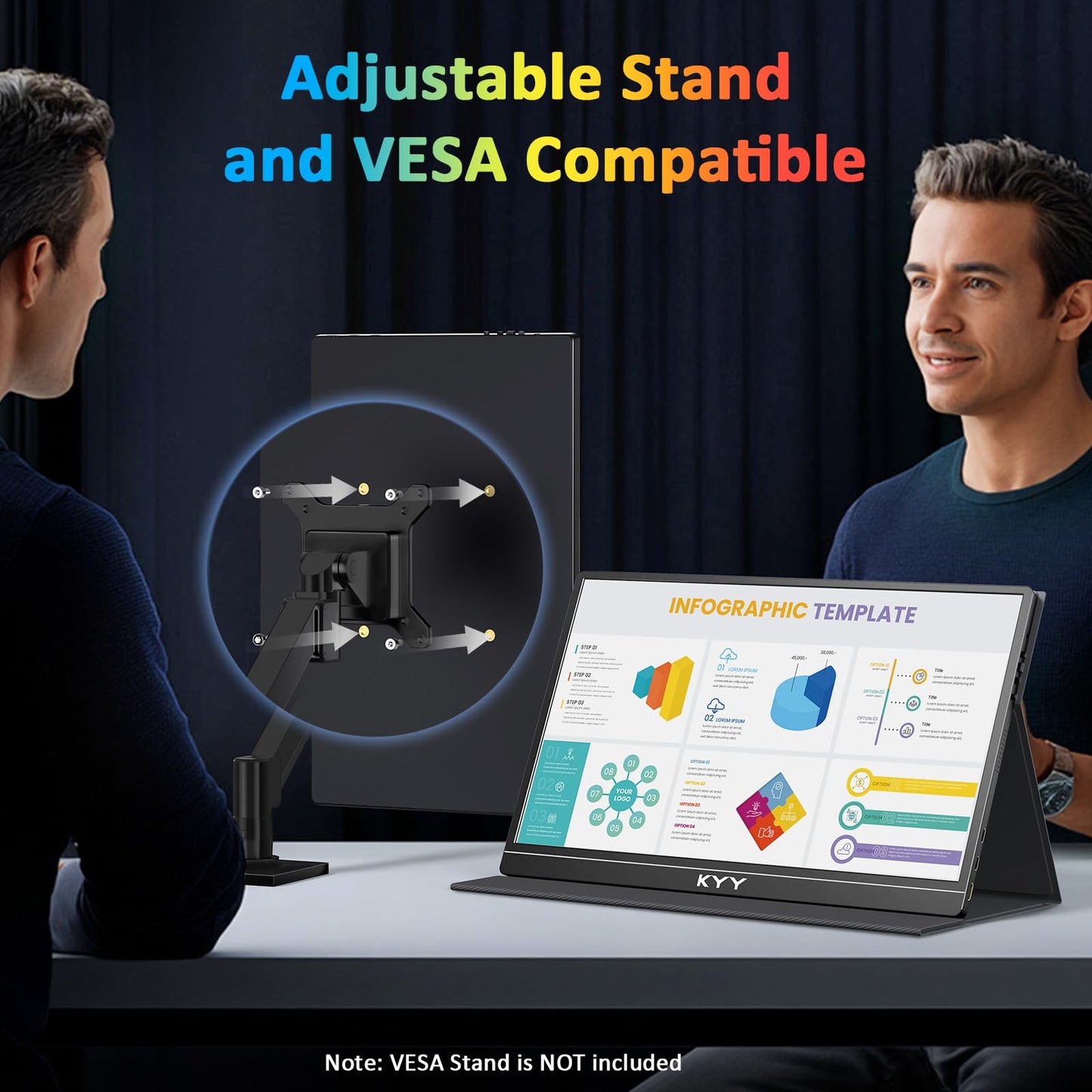 KYY 4K Portable Monitor for Laptop, 15.6'' Computer Screen Extender UHD 3840x2160,100% sRGB, 400 Nits, IPS Travel Monitor w/Speakers & Smart Cover for Laptop Xbox PS5 Switch PC Phone, VESA Compatible