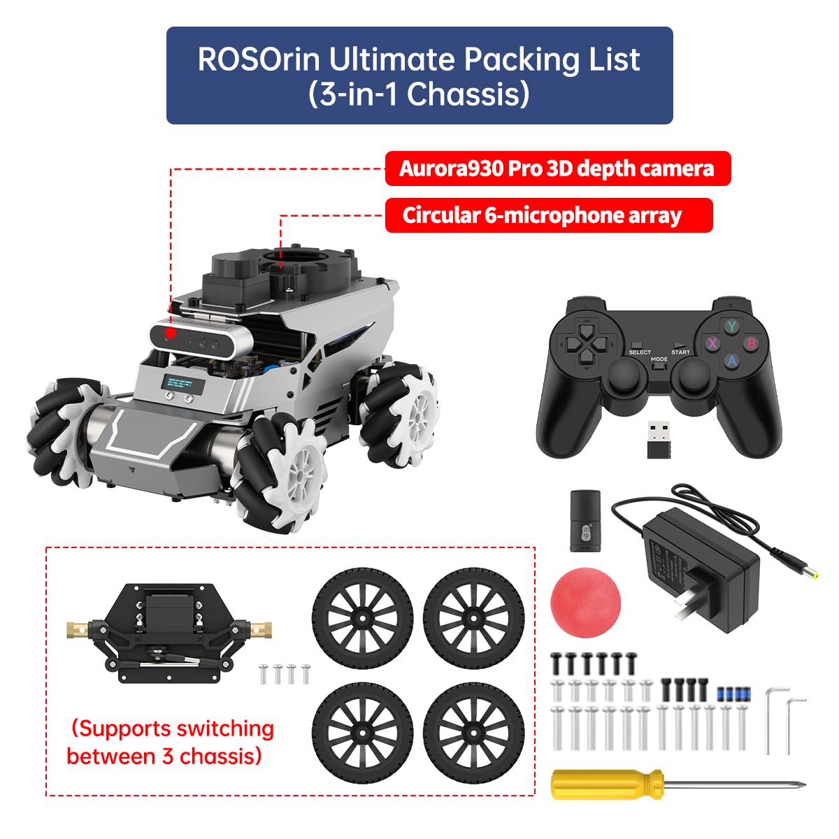 HIWONDER ROS2 Robot Car for Jetson RPi Gemini ChatGPT Large AI Models Depth Camera SLAM Mapping Autonomous Driving Programming Education 3-in-1 Chassis Car, ROSOrin Ultimate Kit & Jetson Orin Nano 8G