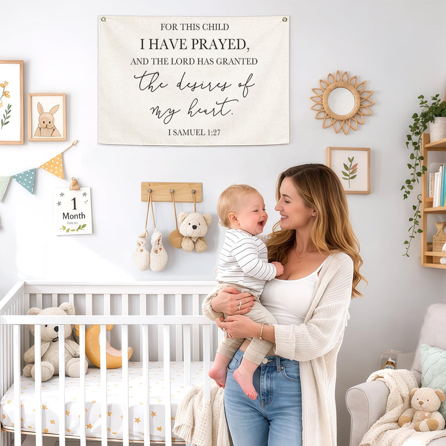 Nursery Wall Decor-Rectangular Canvas Banner Flag Poster Wall Decoration for Baby Kids Girl Boy,Nursery Bedroom Playroom Babyroom Decor-Baby Shower Christmas Gift-This Child I Have Prayed-28.5"L×20"W