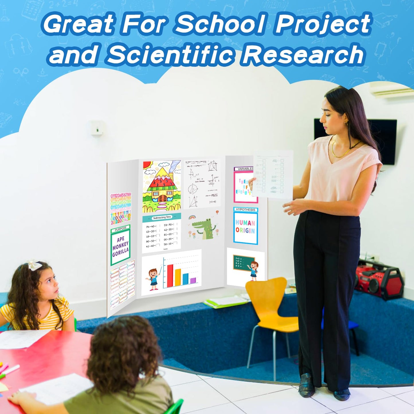 VinTS 12 PCS 36" x 48" Trifold Poster Board White Trifold Foldable Display Poster Board for School Projects, Science Fair,Graduation Exhibitions