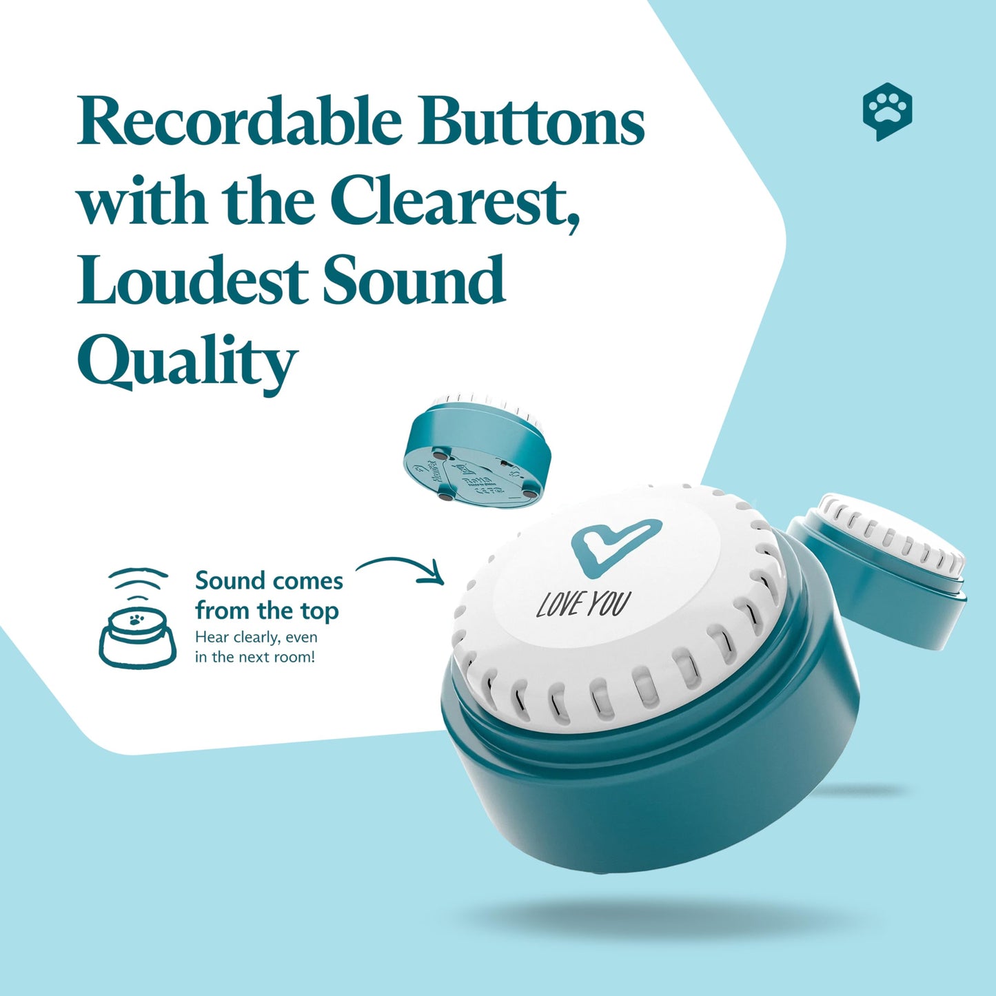 FluentPet Speak Up Button 6 Pack with Clearer Upward-Facing Sound- 6 Recordable Buttons with Batteries Included & Premium Audio for Dogs & Cats - Easy-to-Press Training Dog Buttons for Communication