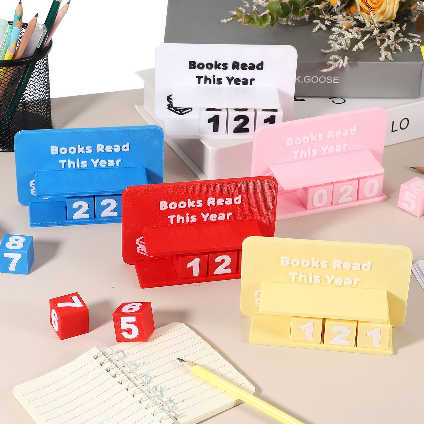 PATIKIL Books Read This Year Tracker, 3D Reading Challenge Counter Sign Library Bookshelf Decor Reading Challenge Number Up to 999 Books Gift for Reader Book Lovers Teachers, Light Orange