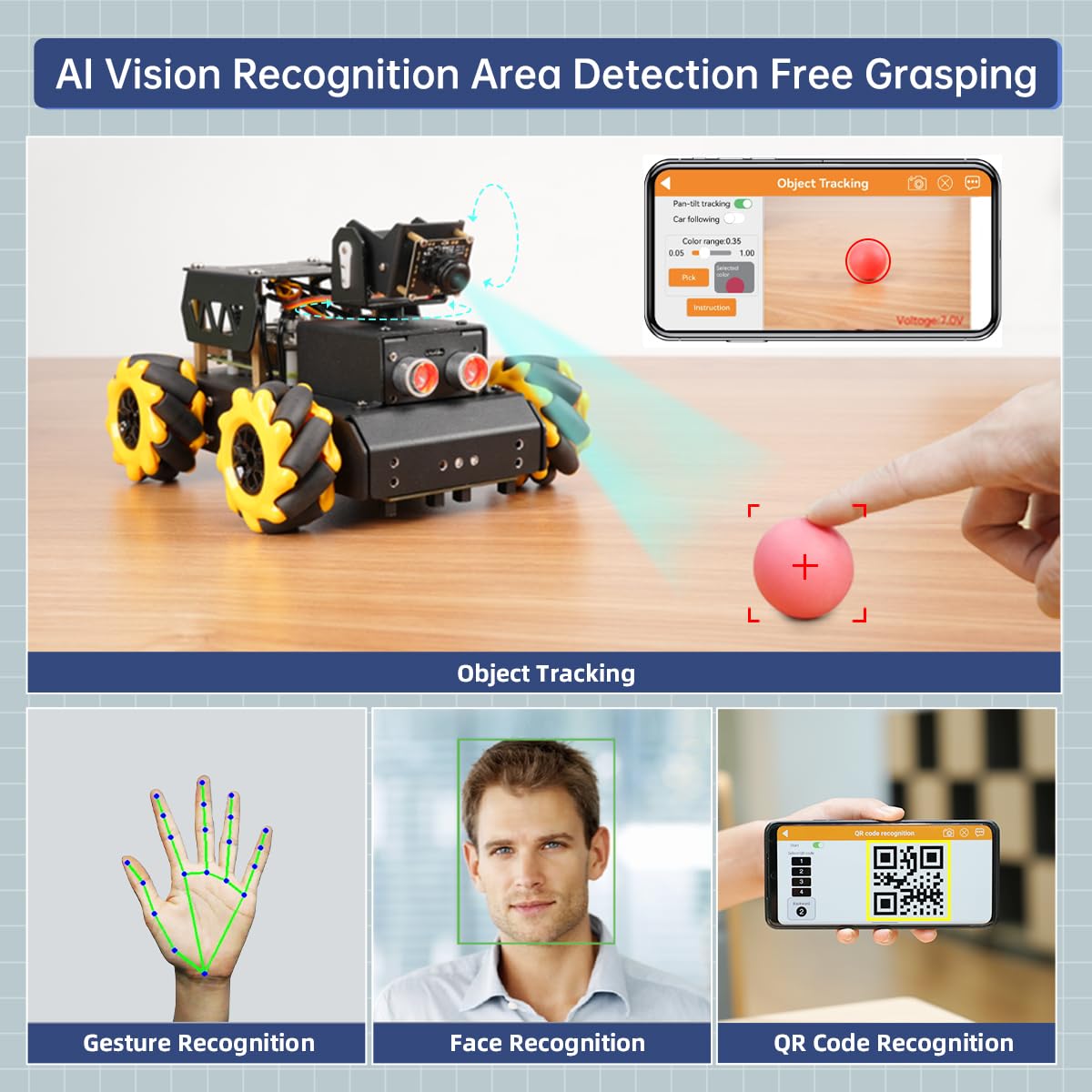 HIWONDER ROS2 Robot Car with ChatGPT Large AI Model Vision & Voice Understanding Python Programming Open Source DIY Robot Kit for Teens, TurboPi Advanced Kit & Raspberry Pi 5 2GB