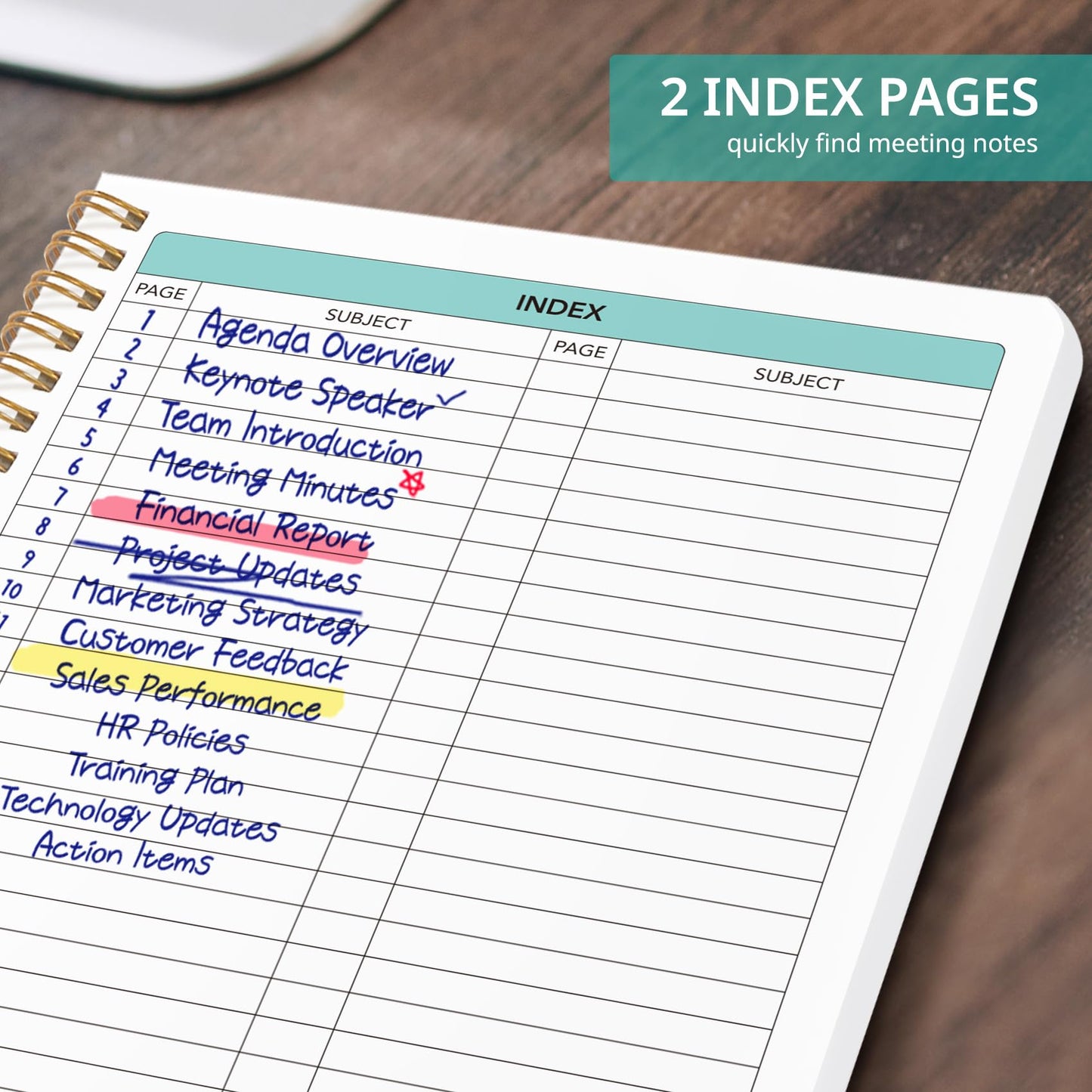 Meeting Notebook for Work Organization - Work notebook with action items, Meeting Minutes Planner Notebook, Perfect Office Supplies for Men & Women - Blush Bouquet