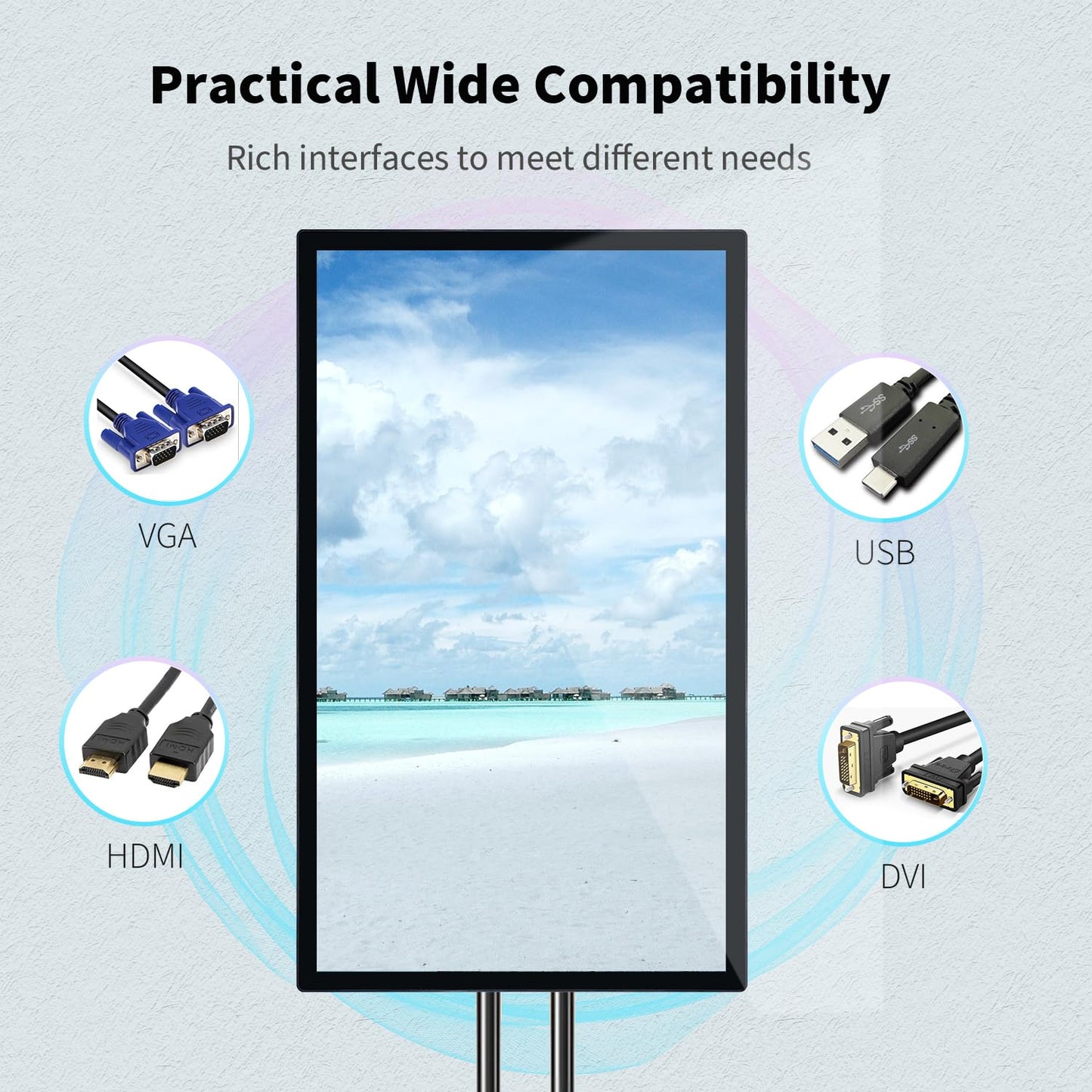 TouchWo 65 inch Capacitive Multi-Touch Screen Industrial Monitor, 16:9 Display 4K, Built-in Speakers, USB, VGA, DVI & HD-MI Ports, Digital Signage Displays and Player for Advertising