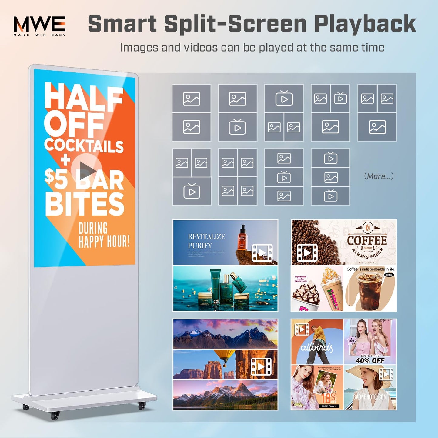 QIXZOCV MWE 37 Inch Touchscreen Kiosk, Indoor Floor Standing Digital Signage Displays, LCD Screen Advertising Display Totem, Interactive Display Poster Android System with Auto Media Player-White