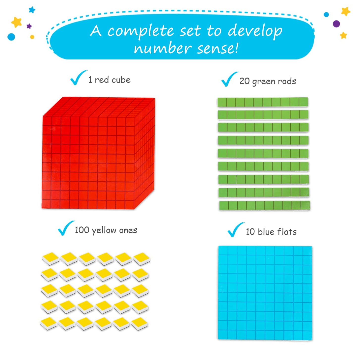 Simply magic 131 PCS Jumbo Magnetic Base Ten Blocks for Math, Place Value Blocks, Magnetic Base 10 Blocks Set for Teachers, Math Blocks for Counting, Counting Blocks, Magnetic Math Manipulatives K-3