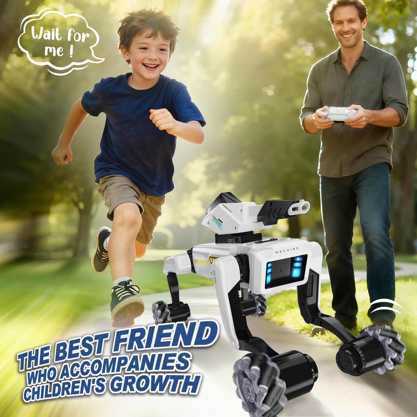 3 in 1 Robot Dog with Wheels Kit, 30+ Bionic Actions, Voice & Remote Control, Programmable Moves, Rechargeable Battery, All-Terrain Stunt Pet Toy for Kids(Removable Claw & Cannon)