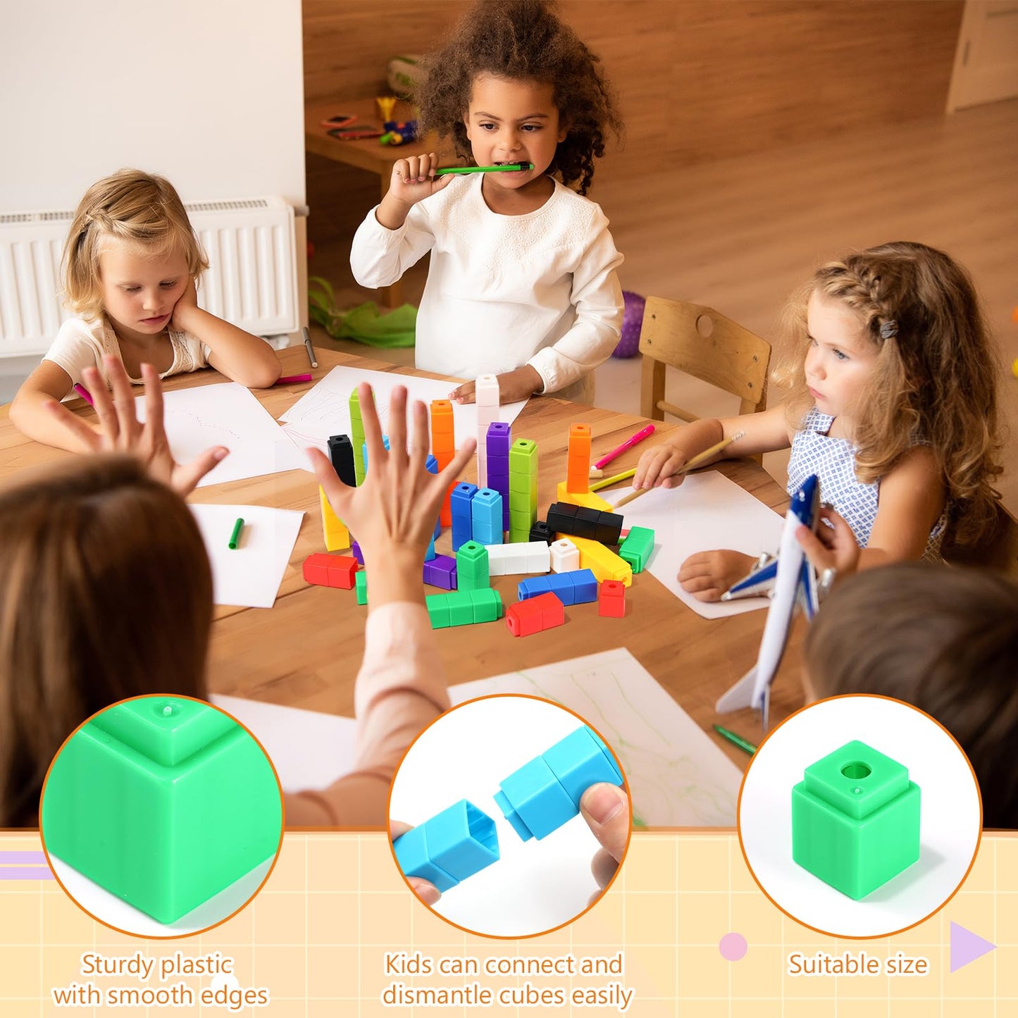 100 Pcs Green Linking Cubes for Math Counting Cubes Manipulatives Plastic Counting Block Manipulative Classroom Learning Supplies for Educational Preschool Activities Boy Girl (Green)