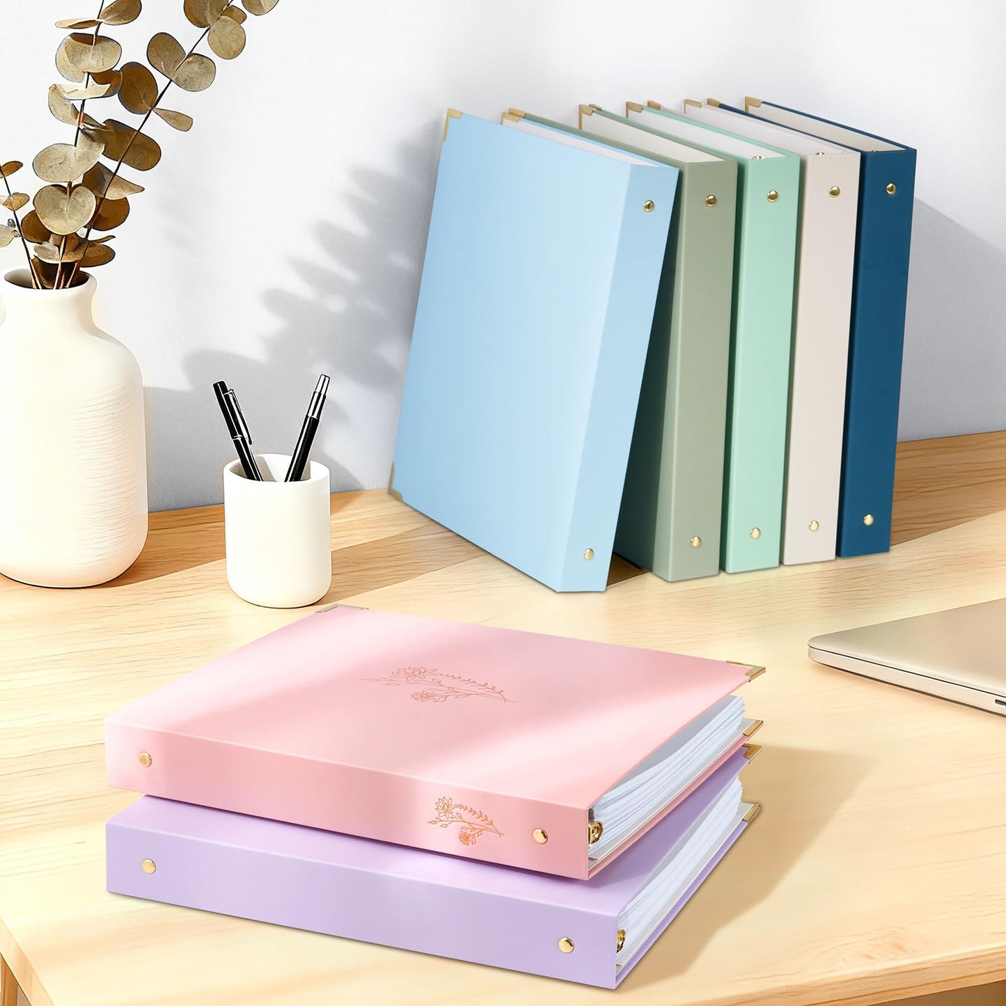 Sooez 4 Pack 3 Ring Binder with Metal Corners, Cute 1 Inch Binders Fits 175 Sheets of Paperwork, Three Ring Recipe Binder with Pocket for Women School Home Office Supplies, 8.5" x 11", Assorted