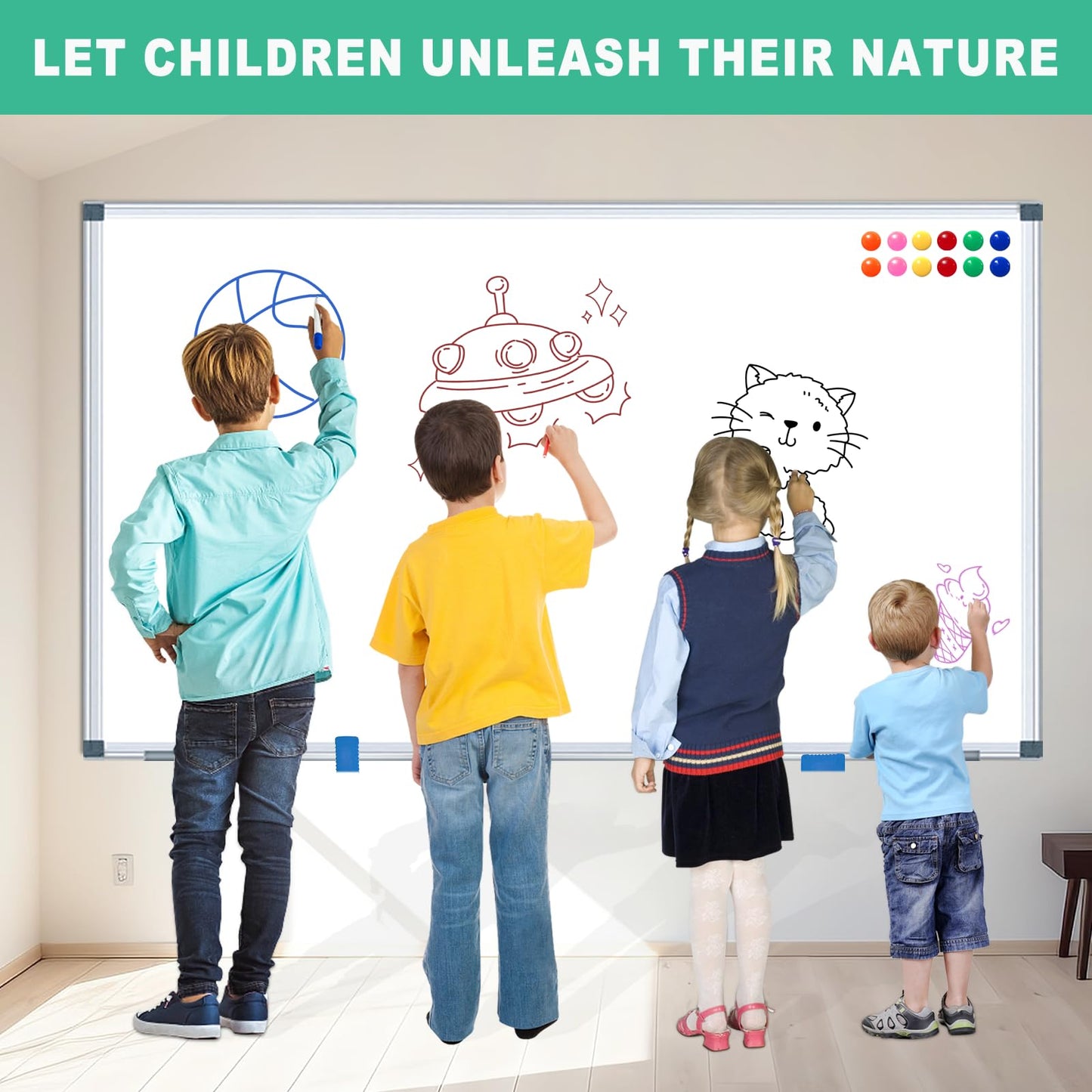 H-Qprobd Whiteboard Dry Erase White Board for Wall 72x40 (2pcs) Magnetic Boards for Office Classroom & Home, Large Wall Whiteboard Including 6 Markers, 20 Magnets, 2 Erasers