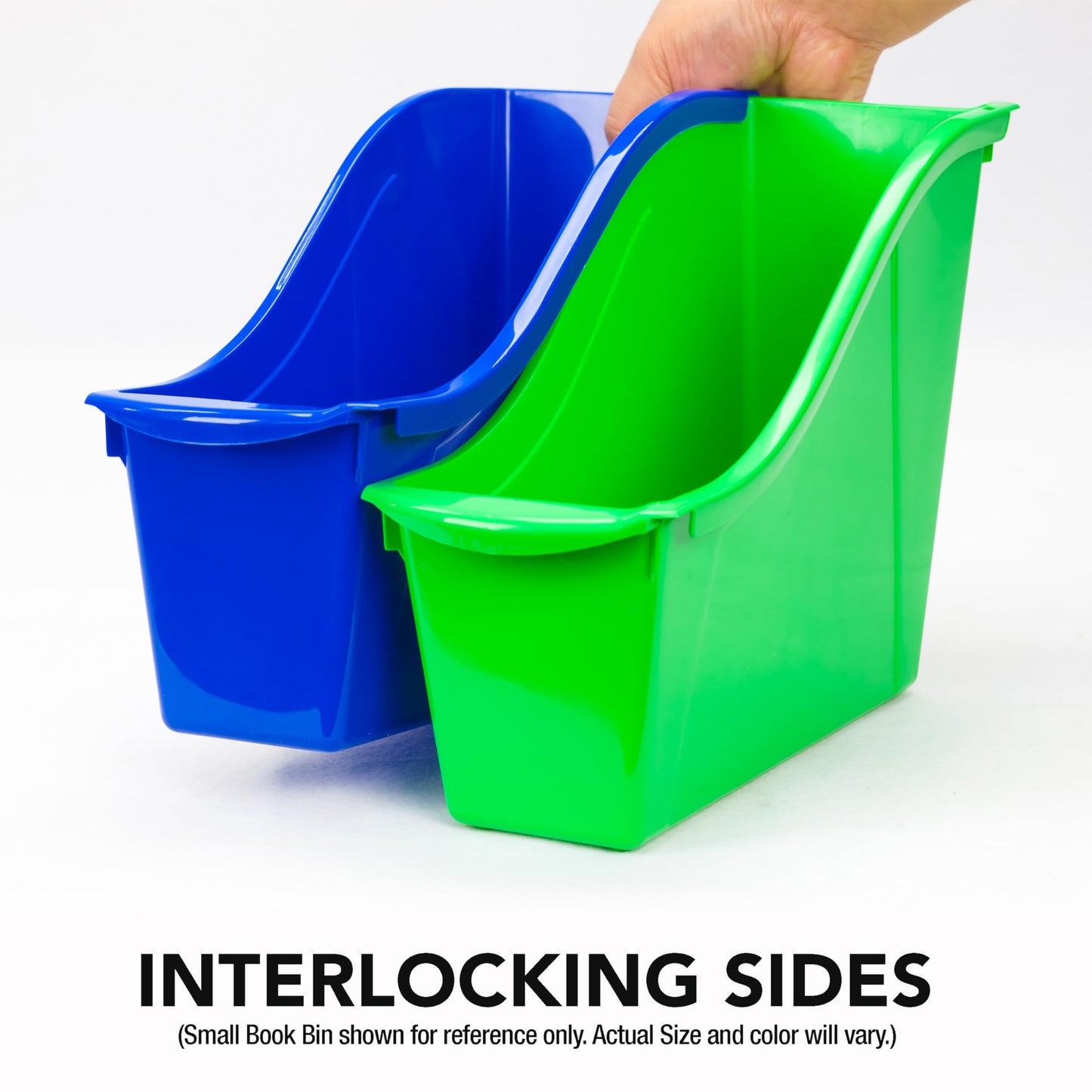 Storex Small Book Bin – Interlocking Plastic Organizer for Home, Office and Classroom, Yellow, 6-Pack (71112U06C)