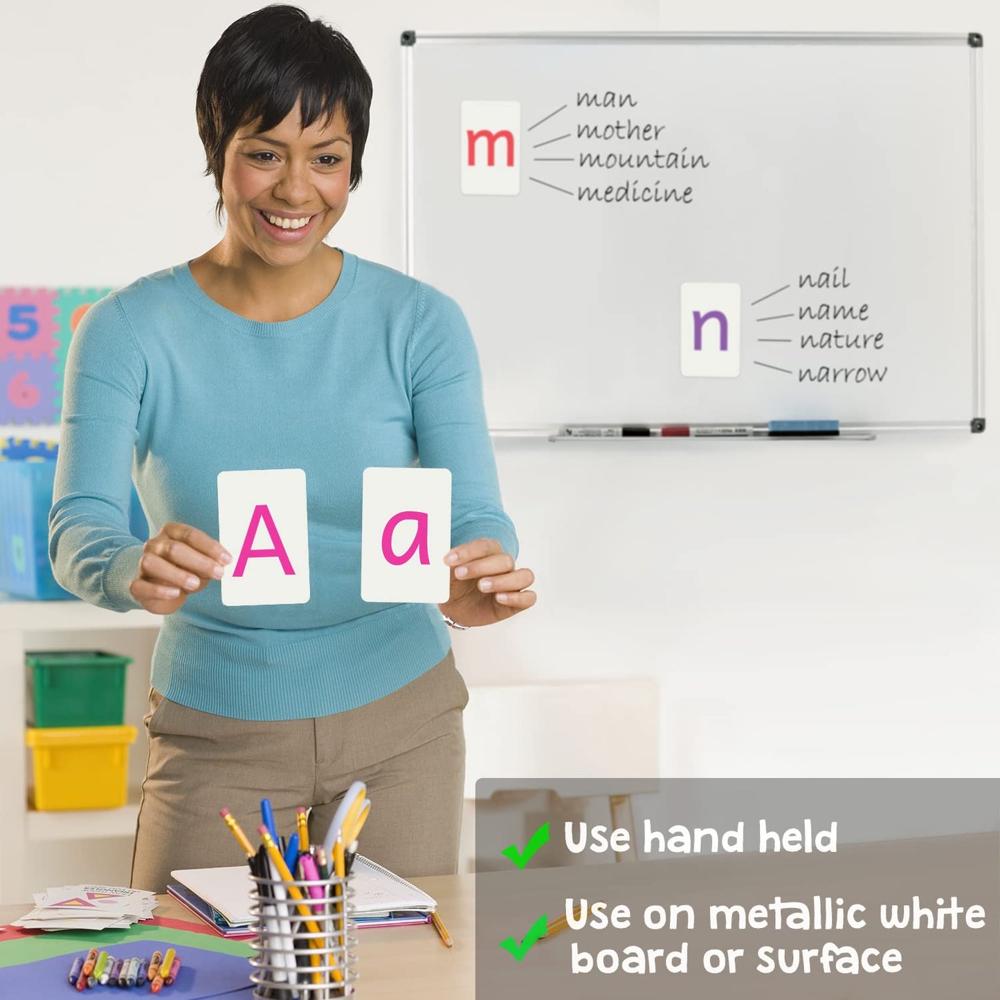 Attractivia Magnetic Big Alphabet ABC Flash Cards - 52 Sturdy Uppercase & Lowercase Large Letters, Colored - for Classroom Teachers, Homeschool, ESL, Kids and Adults