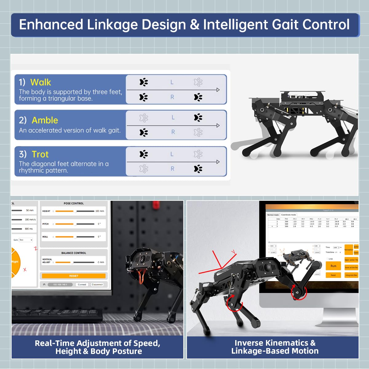 PuppyPi ROS2 Robot Dog with ChatGPT Large AI Models AI Embodied Intelligence Robotic Dog Vision Scene Voice Command Understanding Bionic Quadruped ROS Education Robot, Advance & RaspberryPi5 8GB
