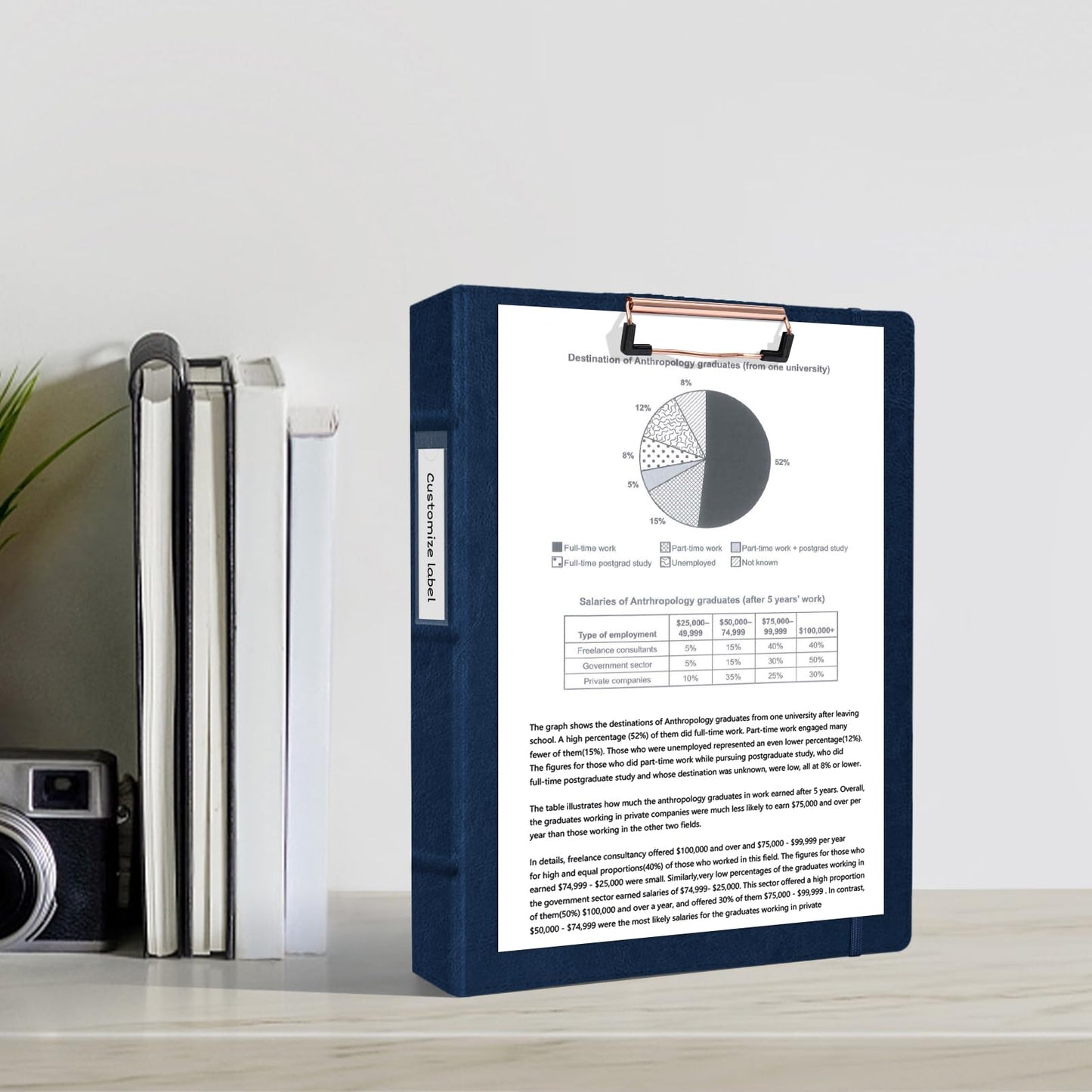 Ospelelf 3 Ring Binder With Clipboard 1 Inch Leather for Letter Size (8.5" x 11"), 5 Tab Dividers Office Supply, Dark Blue