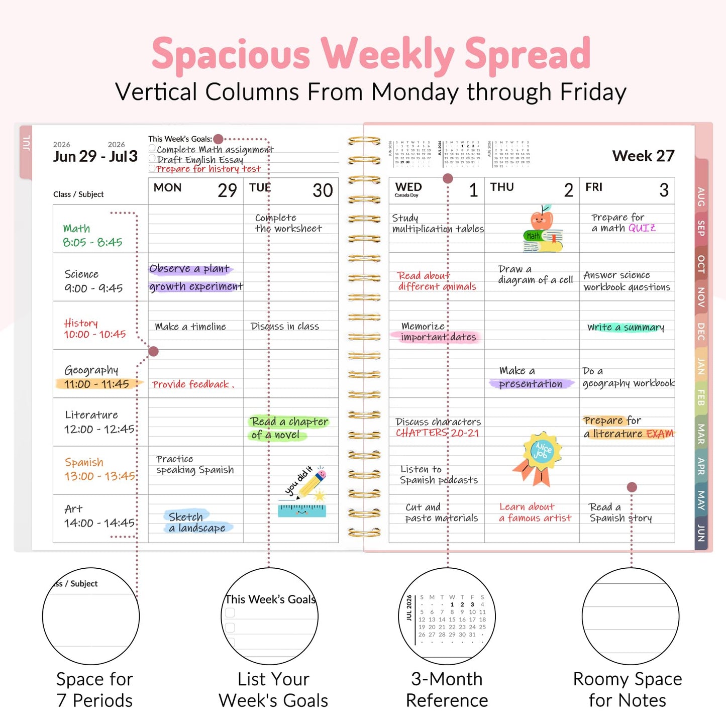Teacher Planner 2026-2027, Forvencer Academic Planner 2026-2027, Jul 2026 - Jun 2027, 8.5"x11", Weekly & Monthly Planning Book with 7 Periods, School Agenda for Teacher Student, A4, Polka Dot Style