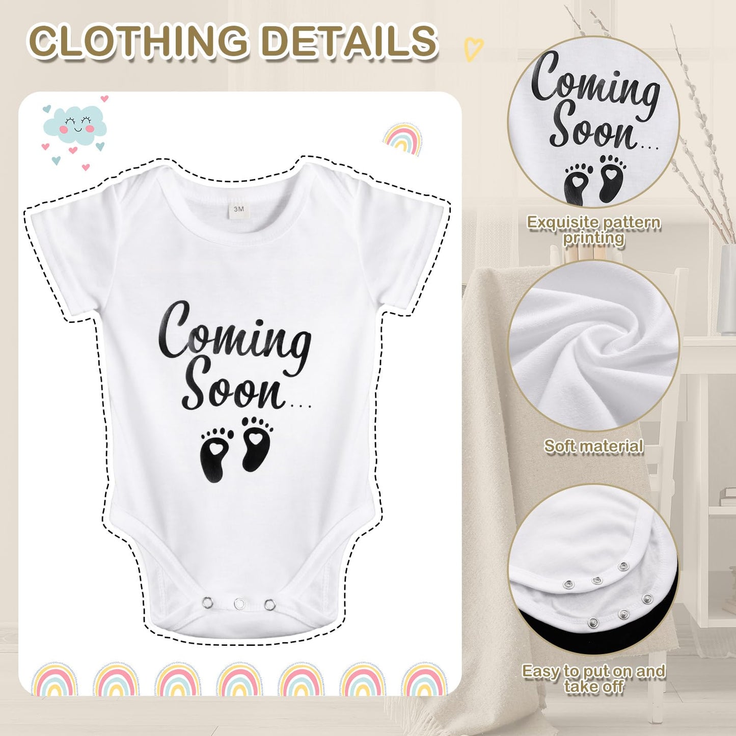 Canlierr 9 Pcs Pregnancy Announcement Set Pregnancy Reveal Ideas Felt Letter Board Baby Bodysuit Booties Photo Frame Bear Plush Wood Blocks for Coming Soon Baby Announcement(White)